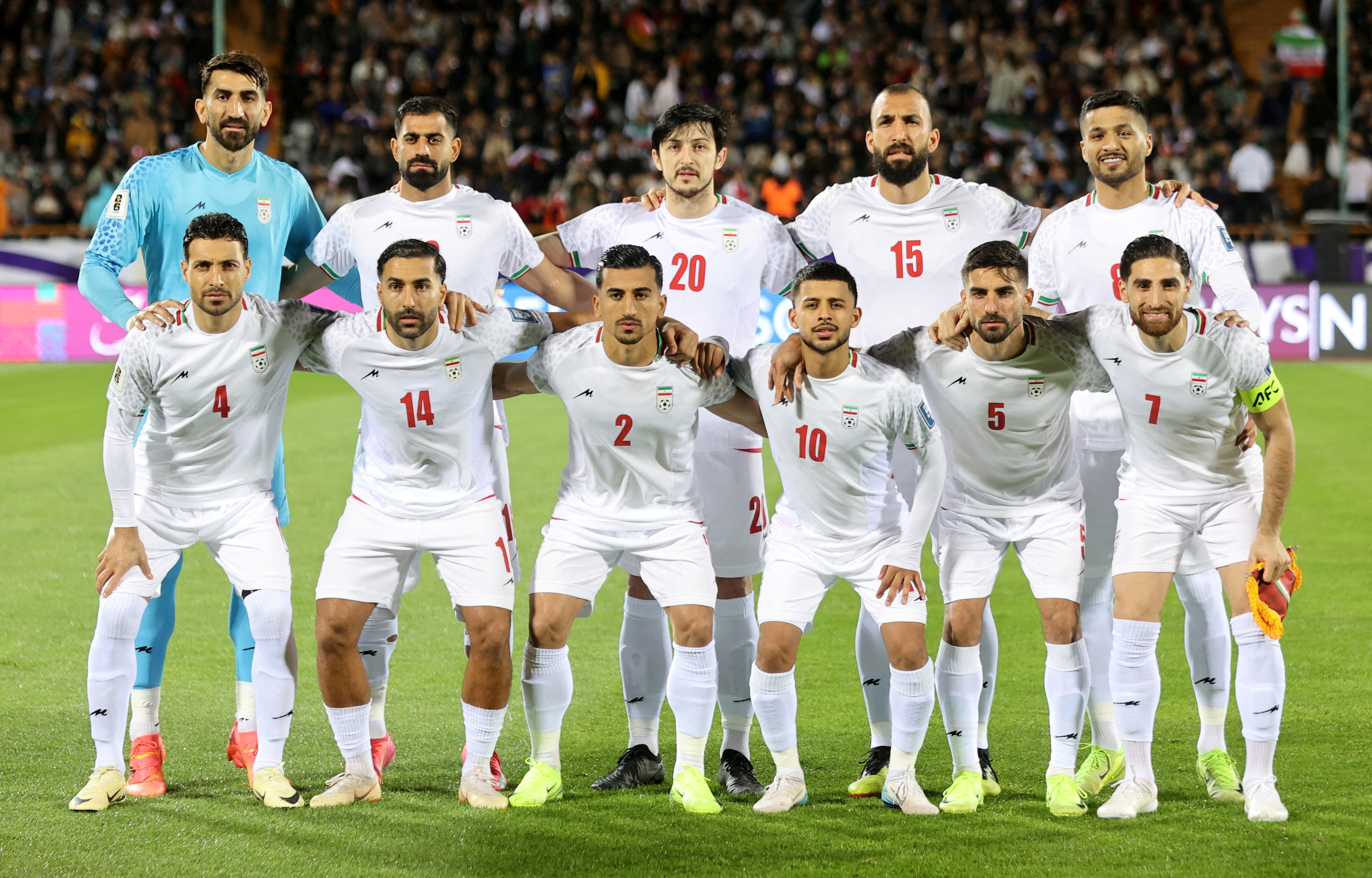 Iran football players react.