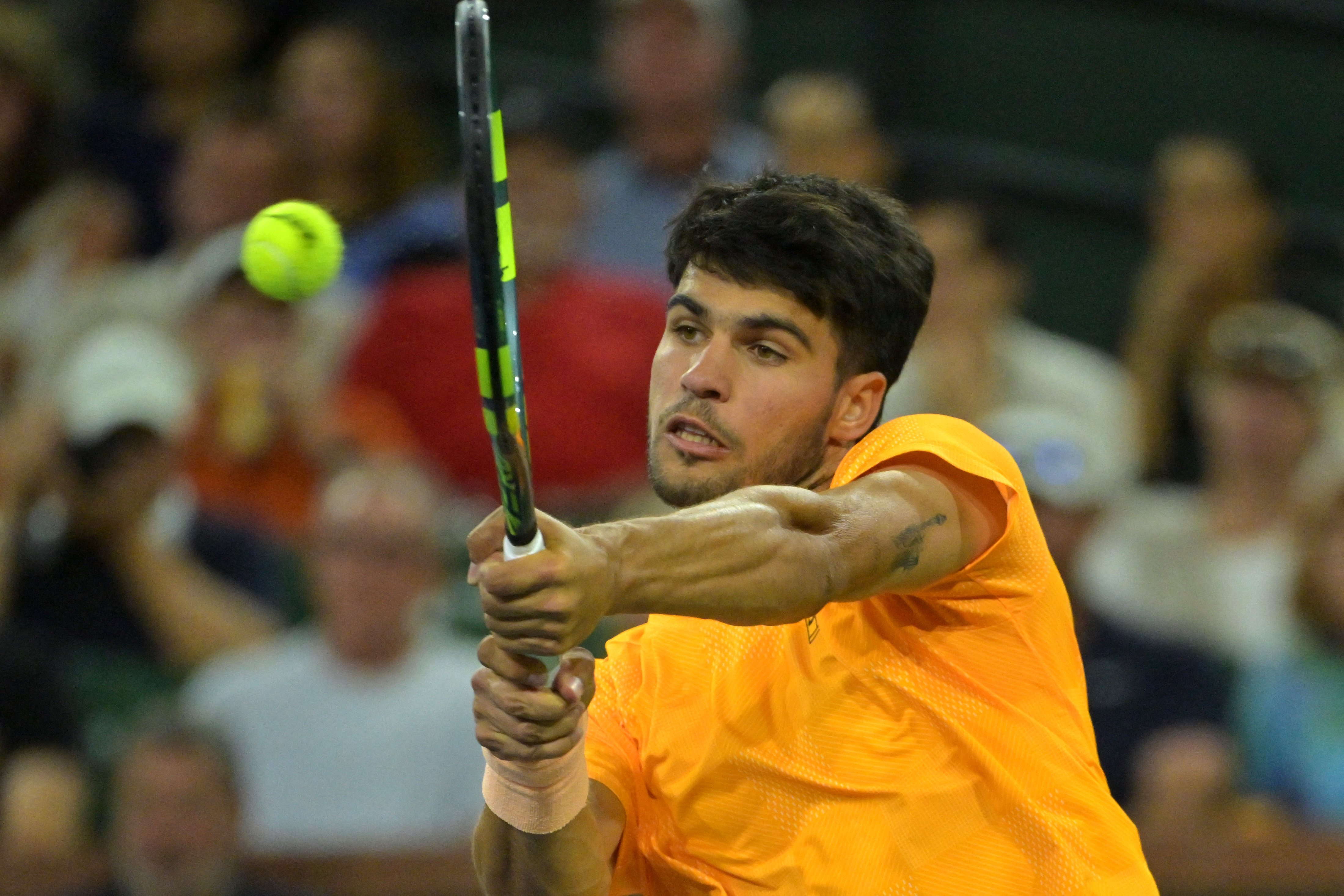 Carlos Alcaraz (ESP) as he defeated Cameron Norrie (GBR) during his quarterfinal match.