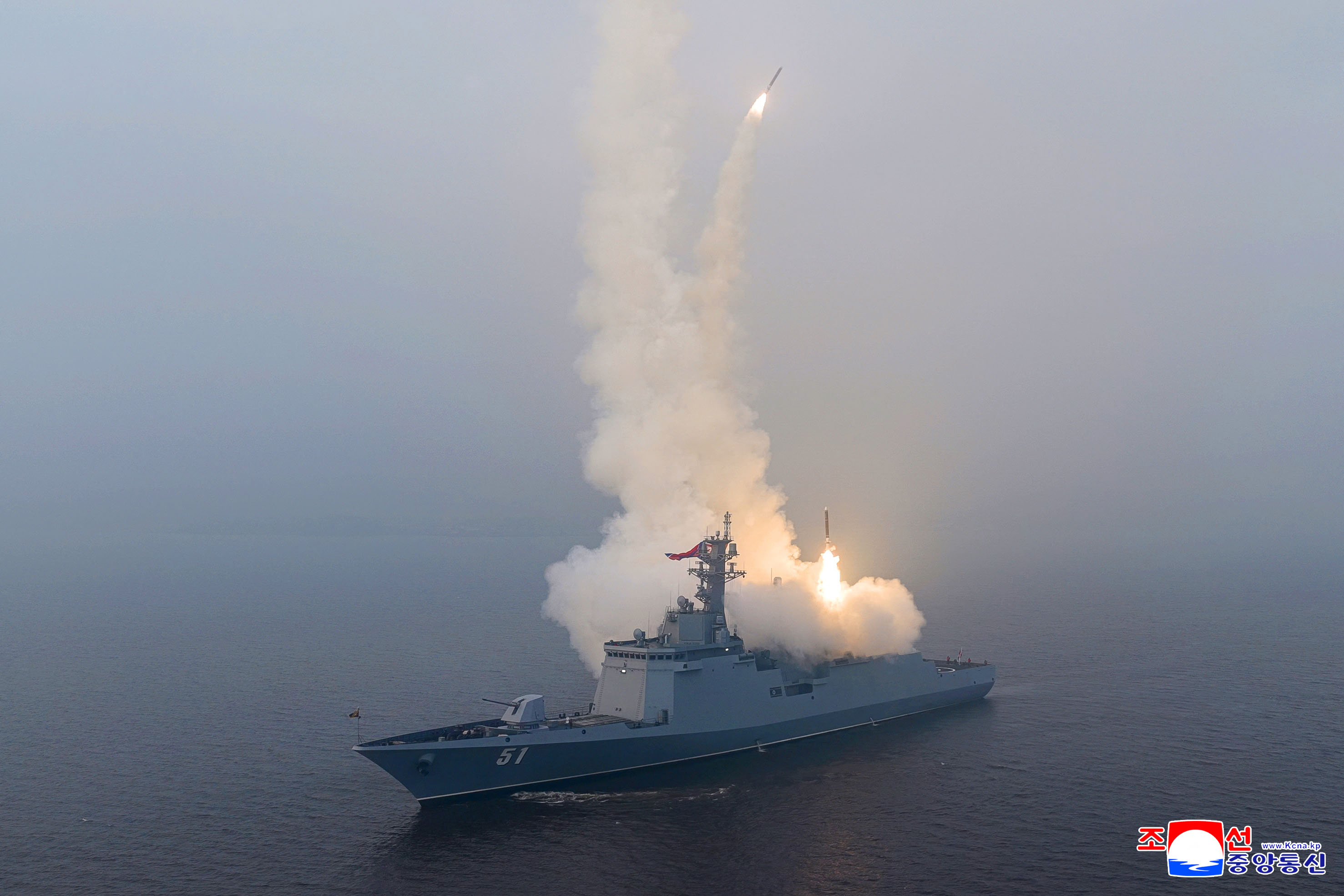 This picture taken on March 4, 2026 and released by North Korea's official Korean Central News Agency (KCNA) on March 5, 2026 shows a sea-to-surface strategic cruise missile test launch conducted on the destroyer Choe Hyon at an undisclosed location in North Korea. (Photo by KCNA VIA KNS / AFP) / South Korea OUT / SOUTH KOREA OUT / ---EDITORS NOTE--- RESTRICTED TO EDITORIAL USE - MANDATORY CREDIT "AFP PHOTO/KCNA VIA KNS" - NO MARKETING NO ADVERTISING CAMPAIGNS - DISTRIBUTED AS A SERVICE TO CLIENTS THIS PICTURE WAS MADE AVAILABLE BY A THIRD PARTY. AFP CAN NOT INDEPENDENTLY
