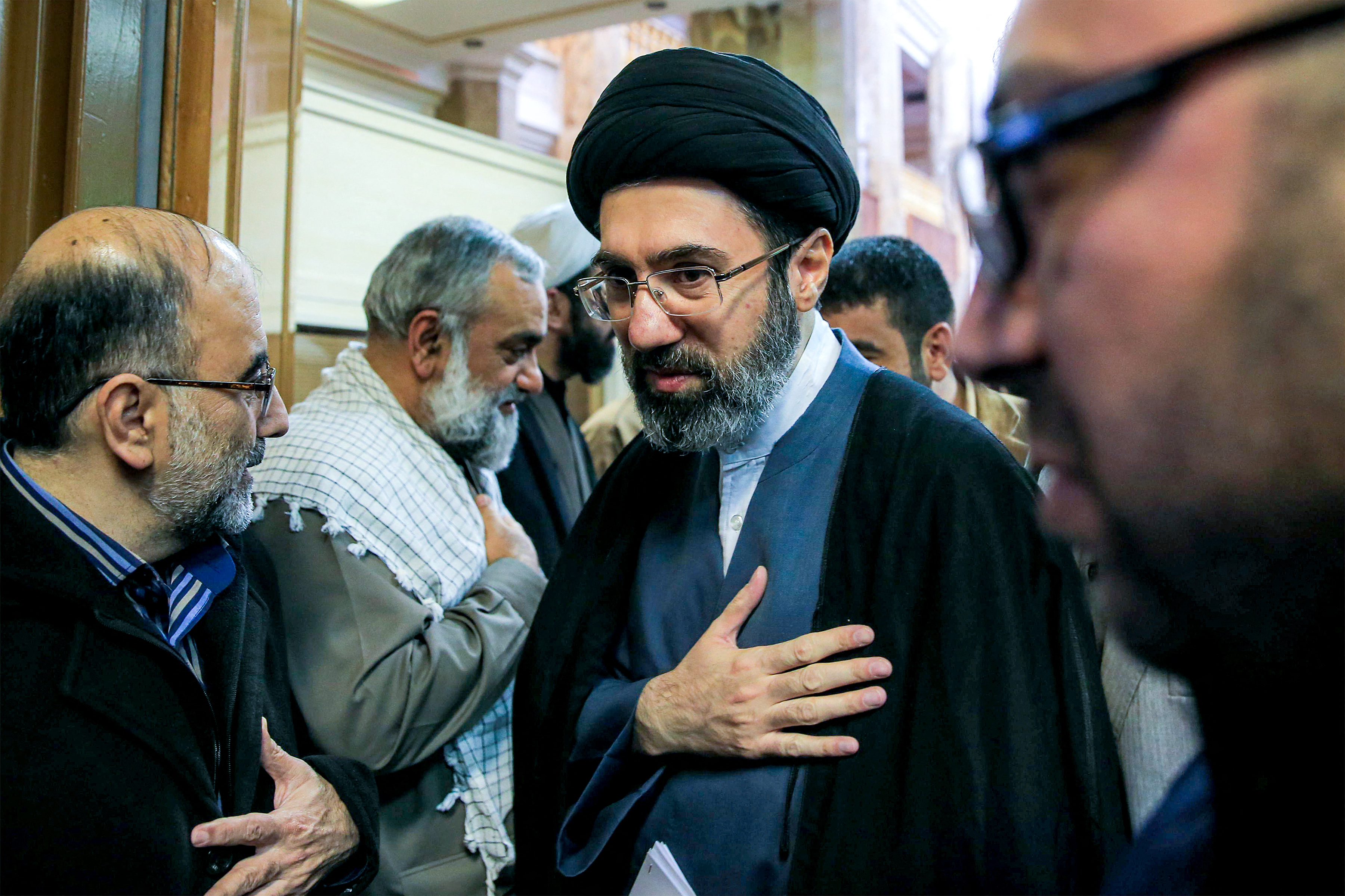 Mojtaba Khamenei, son of Iran's supreme leader Ayatollah Ali Khamenei, attends a gathering.