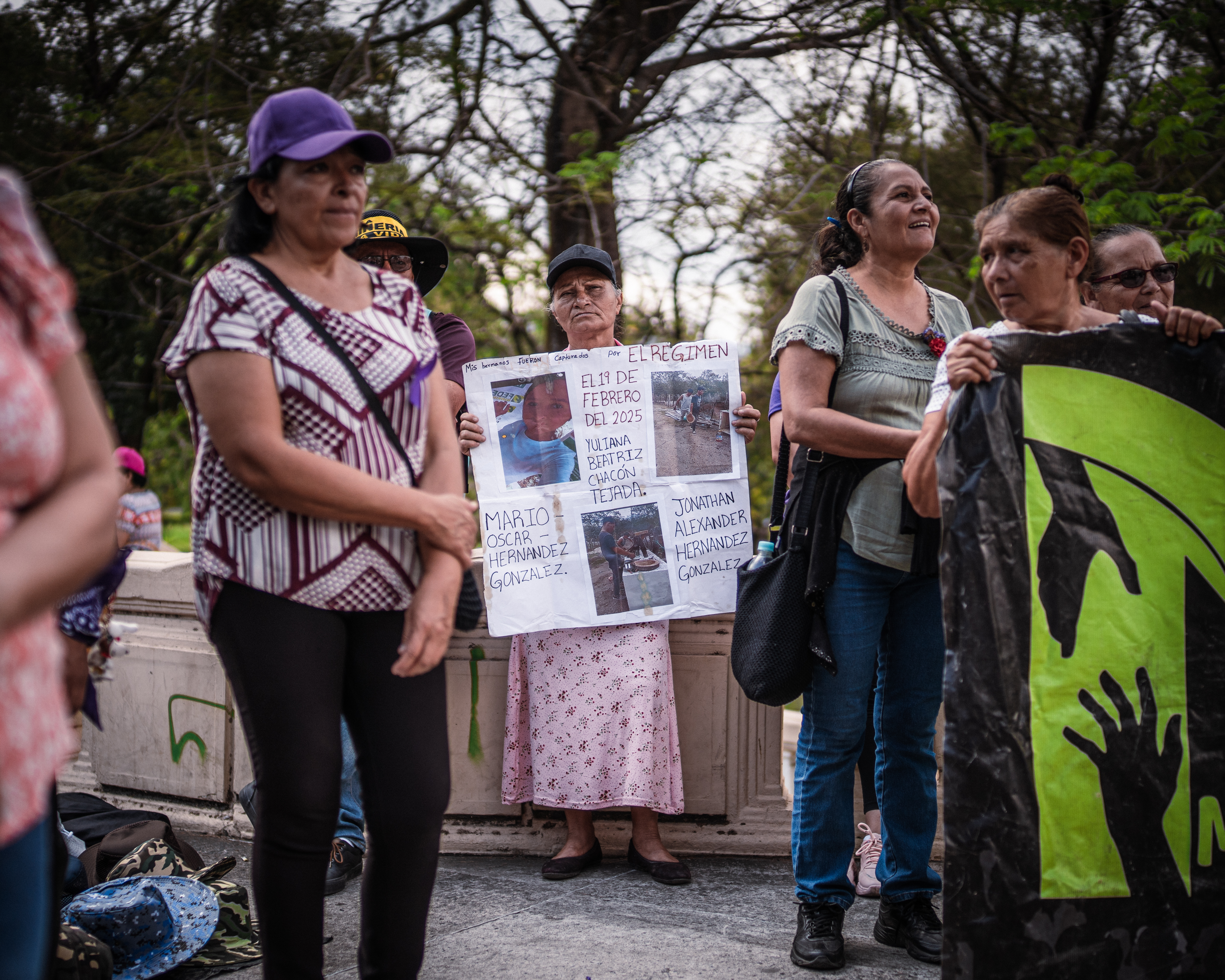 Rosalina González, 59, mother of Jonathan and Mario, who were detained under the state of exception on February 19, 2025, during ademonstration on March 8 2026 in San Salvador, El Salvador [Euan Wallace/ Al Jazeera]