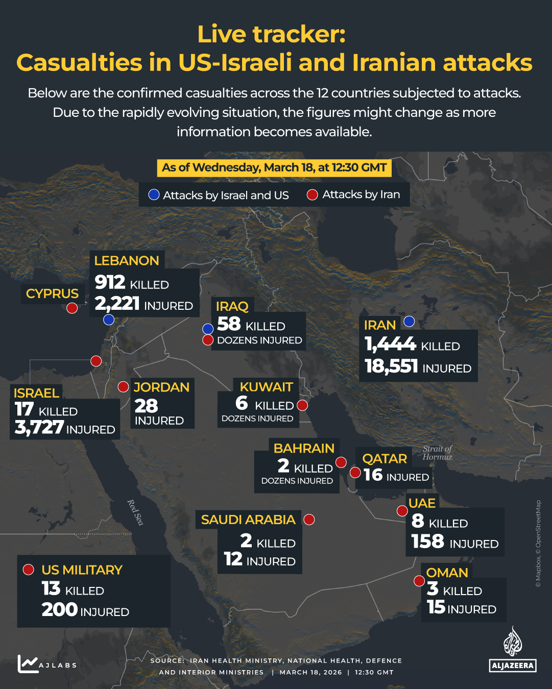 INTERACTIVE - DEATH TOLL - tracker - war - US Israel and Iran attacks - March 18, 2026-1773837356