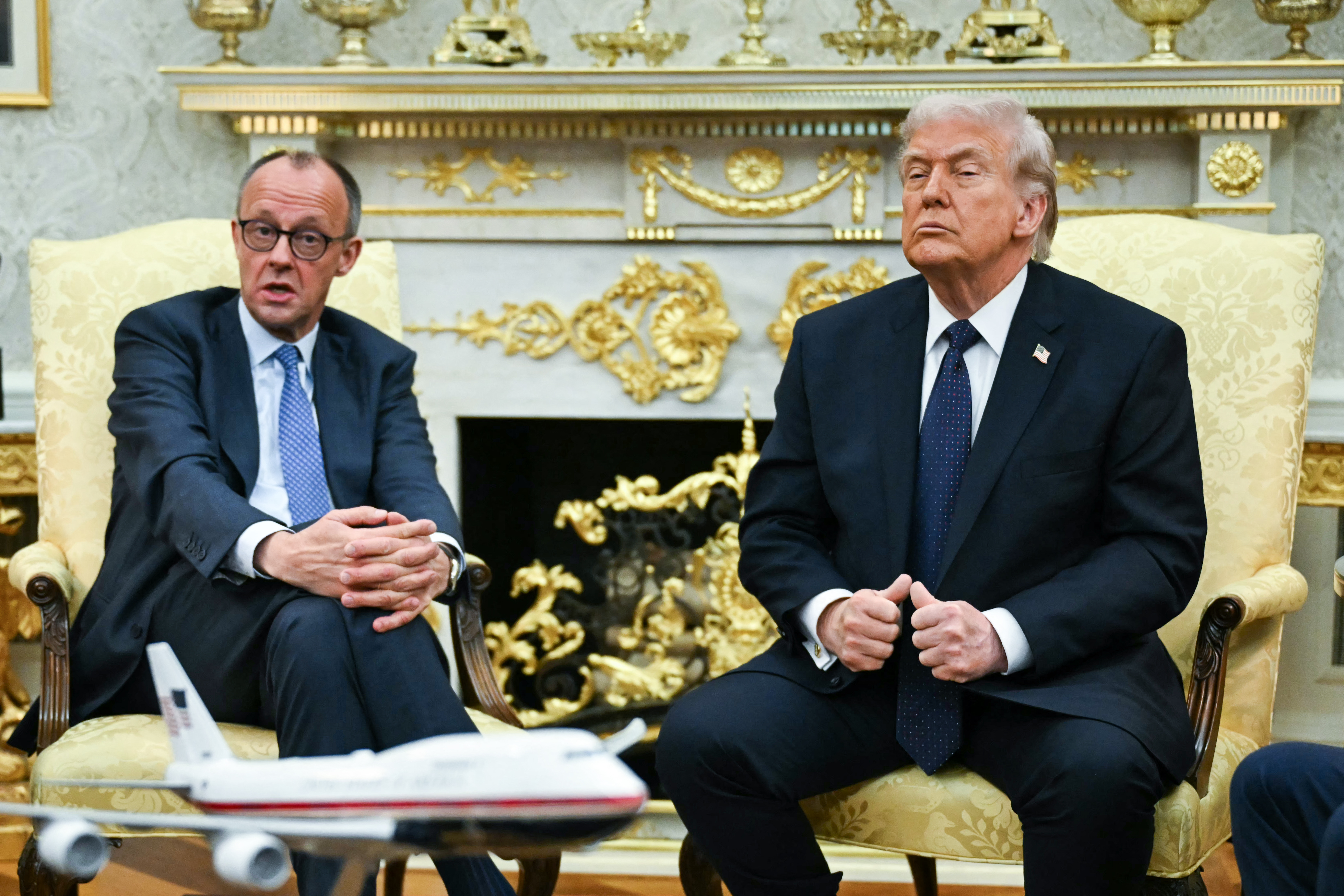 US President Donald Trump meets with German Chancellor Friedrich Merz in the Oval Office of the White House in Washington, DC on March 3, 2026.