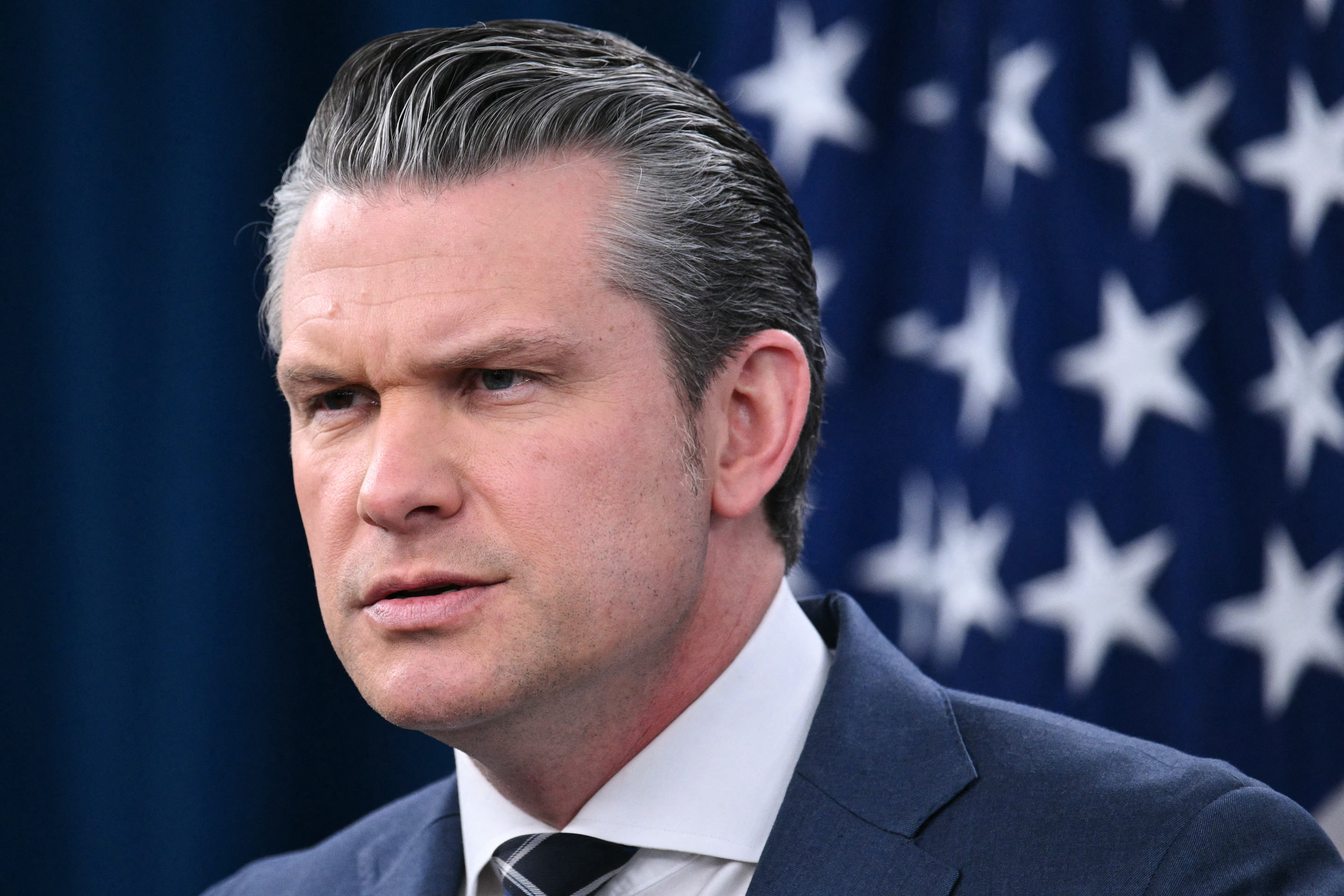 US Secretary of Defense Pete Hegseth speaks during a news conference at the Pentagon in Washington, DC, on March 19, 2026.