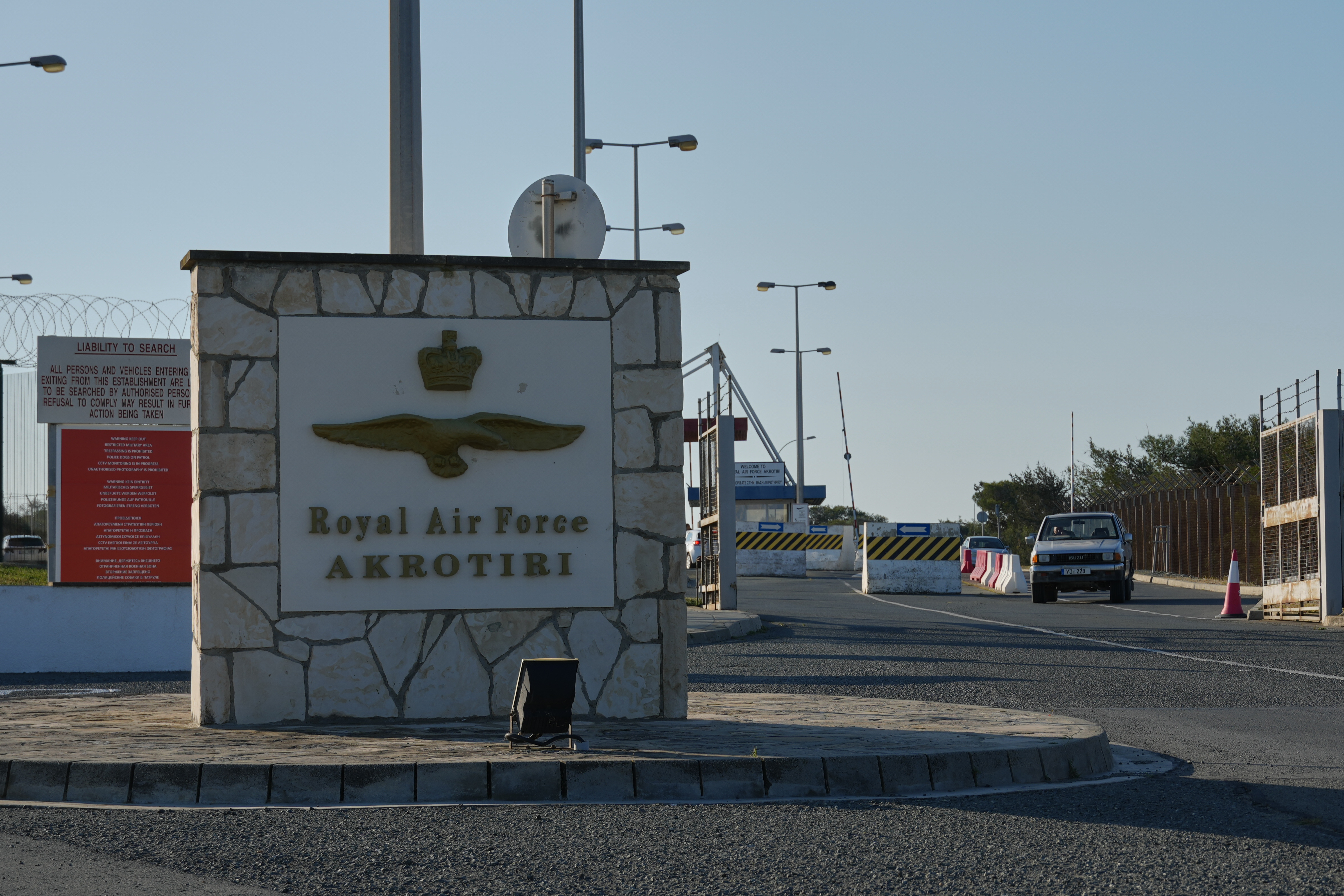 The main gate of the Britain's RAF Akrotiri base