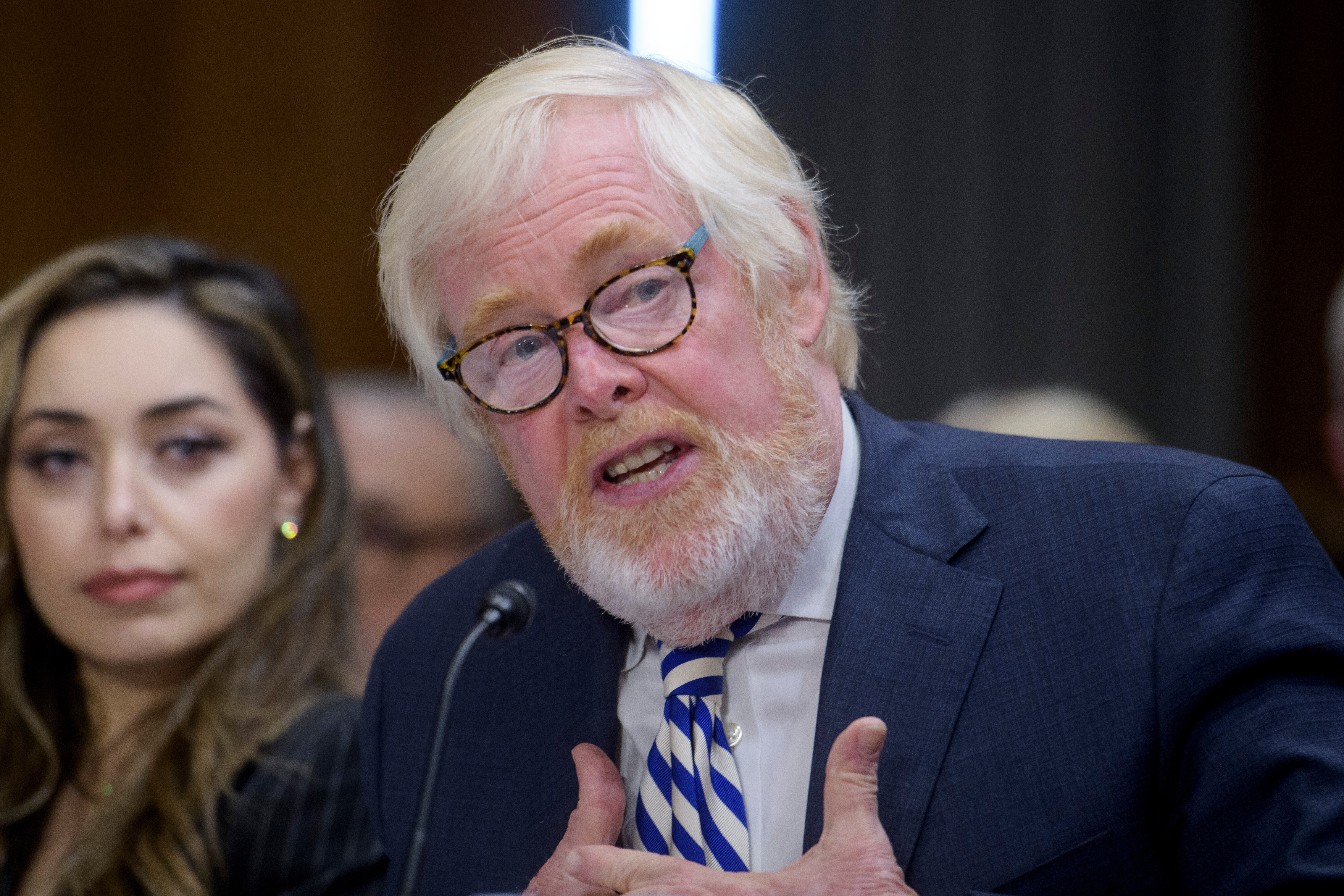 Leo Brent Bozell III appears before a Senate Committee on Foreign Relations hearing on his pending nomination to be U.S. Ambassador to the Republic of South Africa, on Capitol Hill, Thursday, Oct. 23, 2025, in Washington. (AP Photo/Rod Lamkey, Jr.)