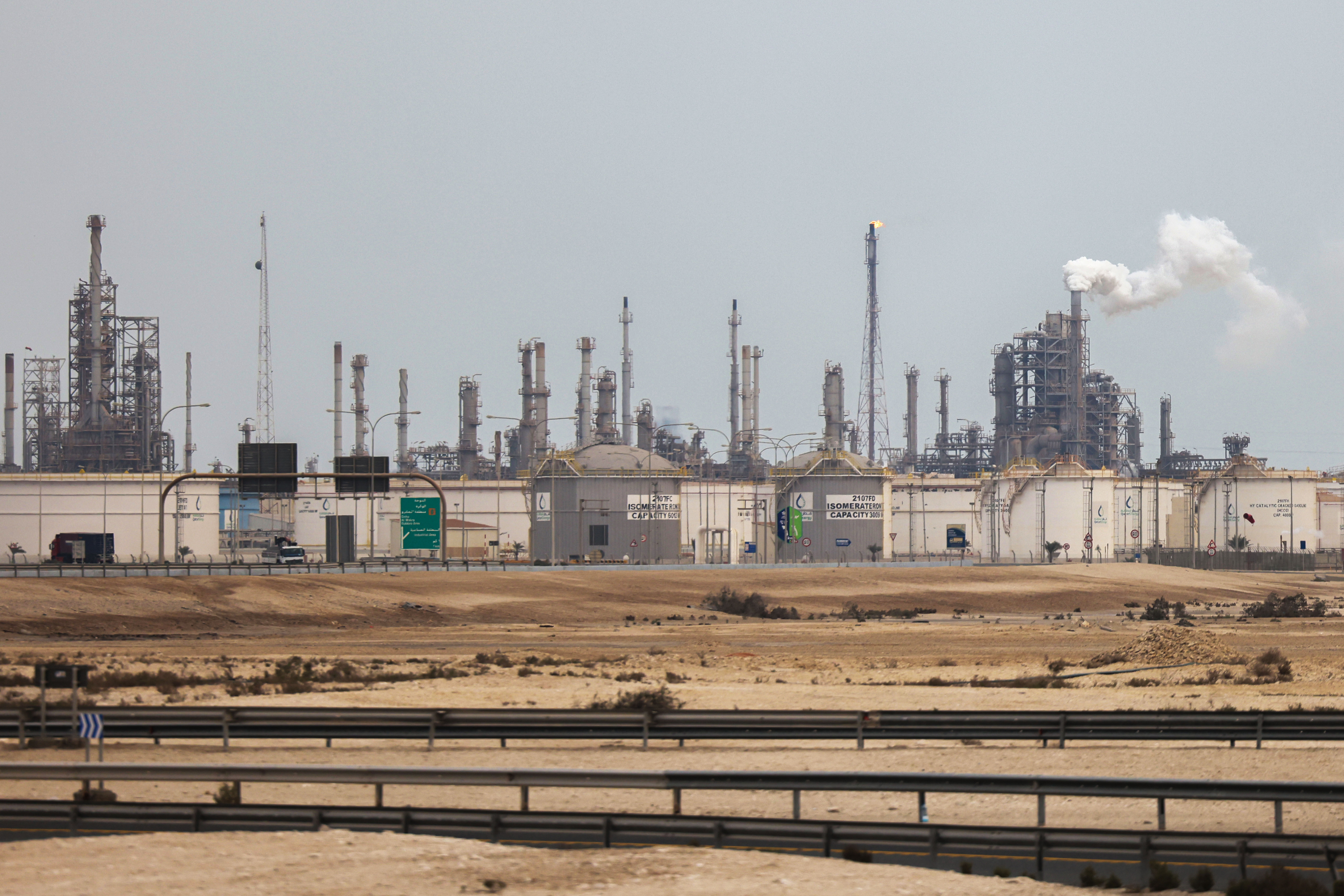 QATAR - MARCH 4: Qatar Energy's operating facilities in Mesaieed Industrial City, south of Doha, Qatar. Qatar Energy announced a complete shutdown of liquefied natural gas (LNG) production this week, following Iranian attacks targeting energy installations. (Photo by Getty Images)