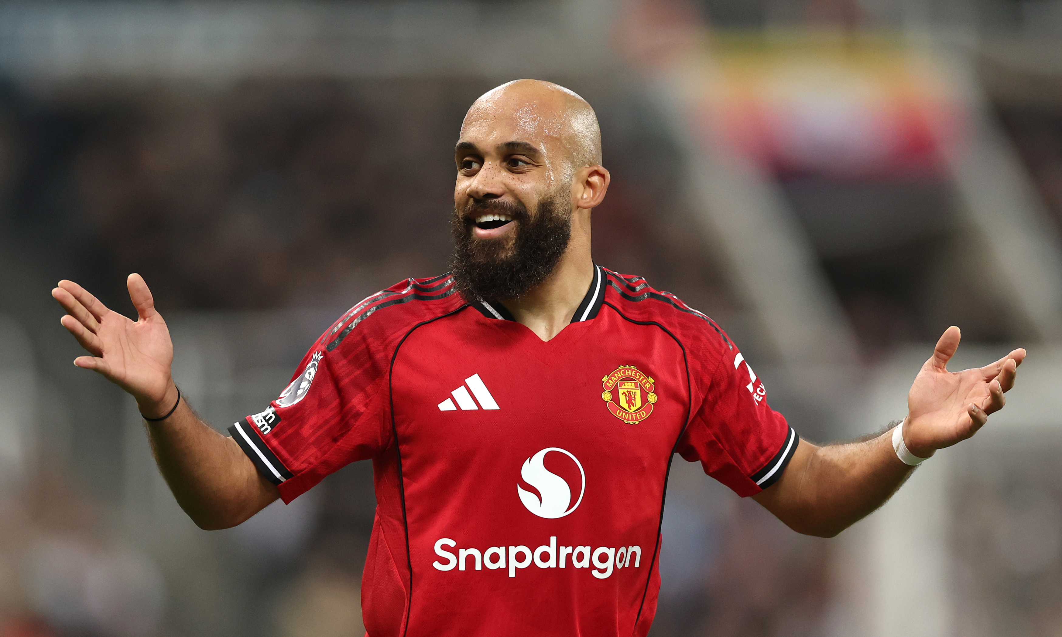 NEWCASTLE UPON TYNE, ENGLAND - MARCH 04: Bryan Mbeumo of Manchester United reacts during the Premier League match between Newcastle United and Manchester United at St James' Park on March 04, 2026 in Newcastle upon Tyne, England. (Photo by Stu Forster/Getty Images)