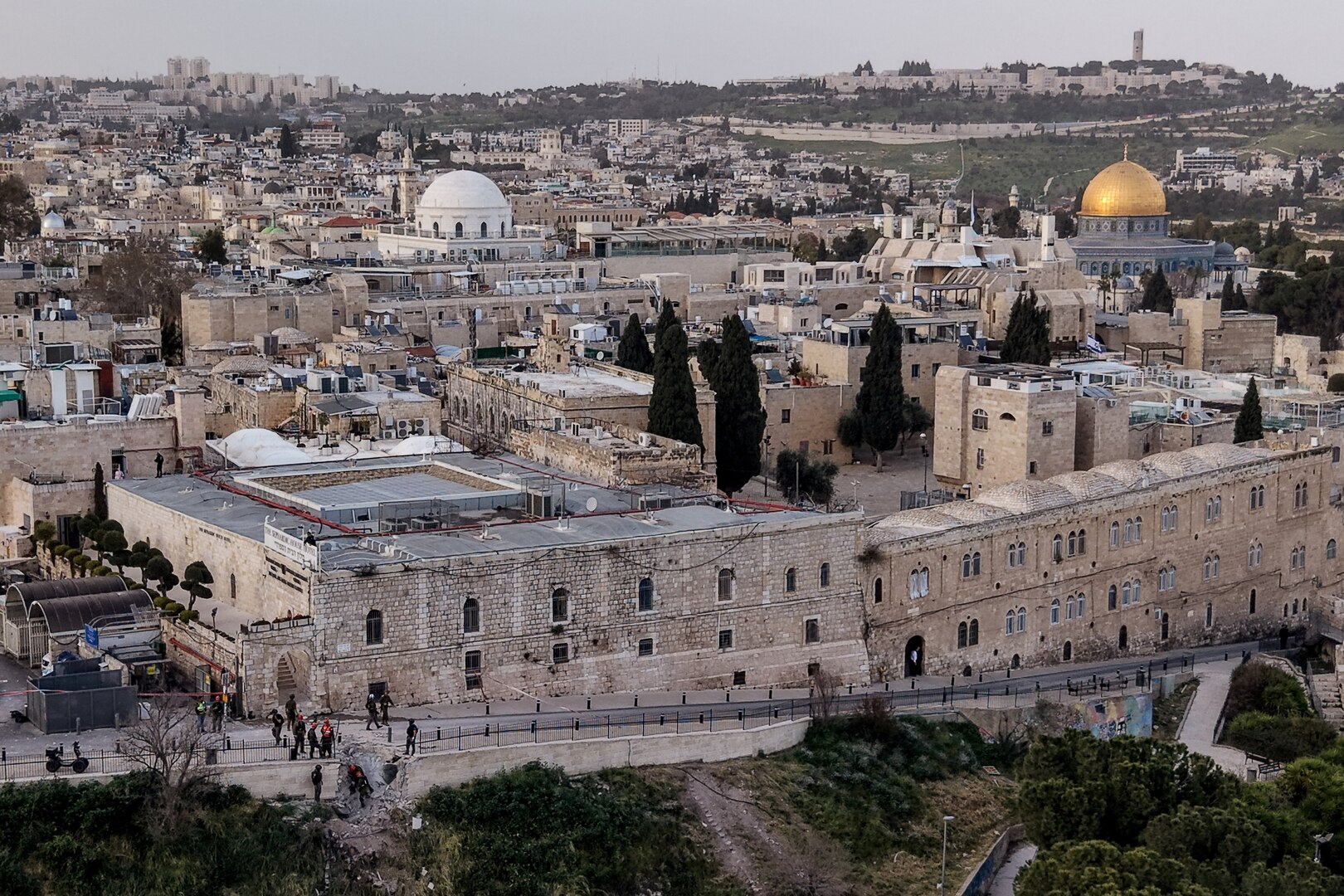 A drone photo of emergency services inspect the damage in Jerusalem's Old City after Iran launched missiles towards Jerusalem, amid the US-Israel conflict with Iran on March 20, 2026. [Ilan Rosenberg/Reuters]