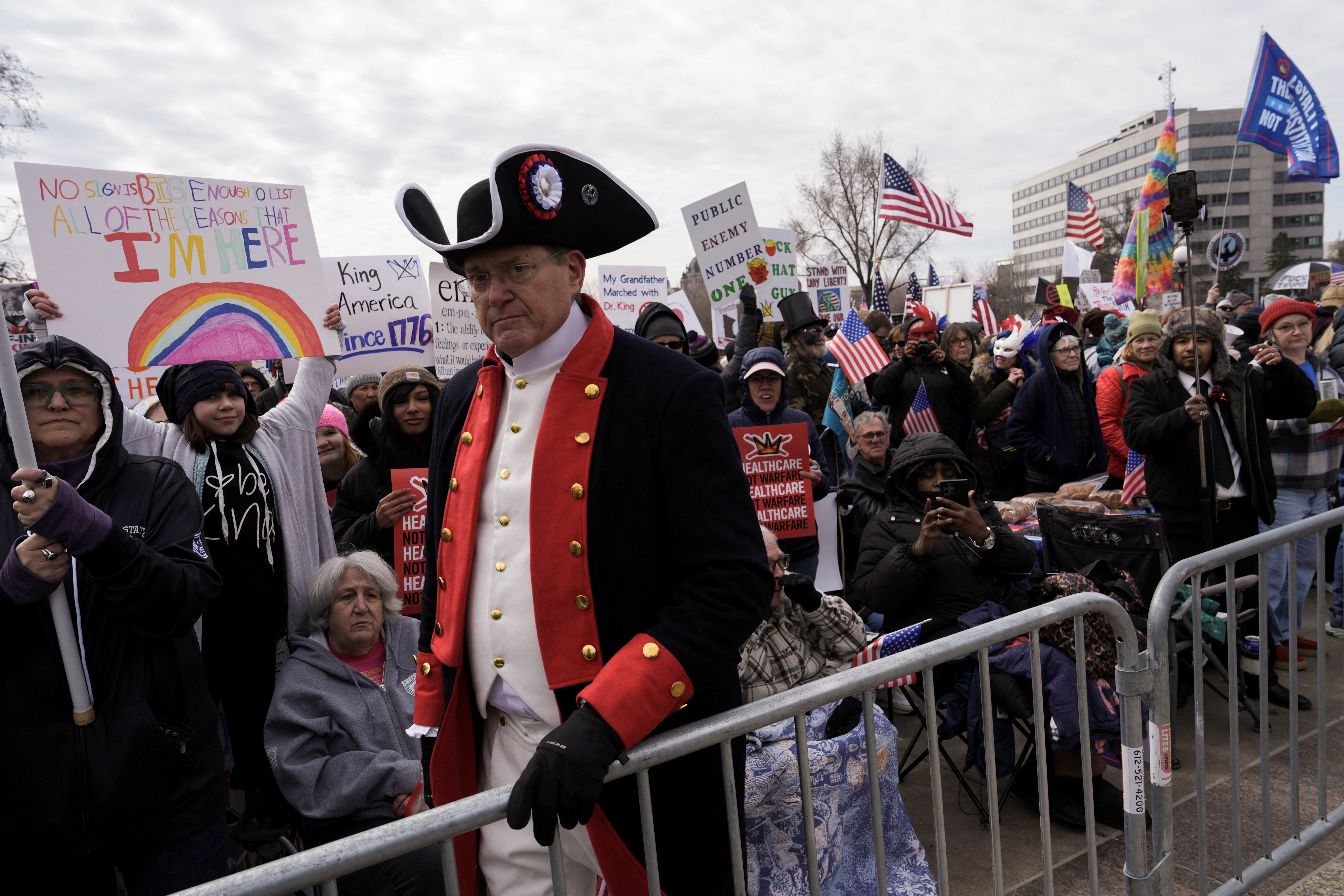 Demonstrators attend a "No Kings" protest against U.S. President Donald Trump's administration policies, in St. Paul, Minnesota, March 28, 2026. REUTERS/Tim Evans