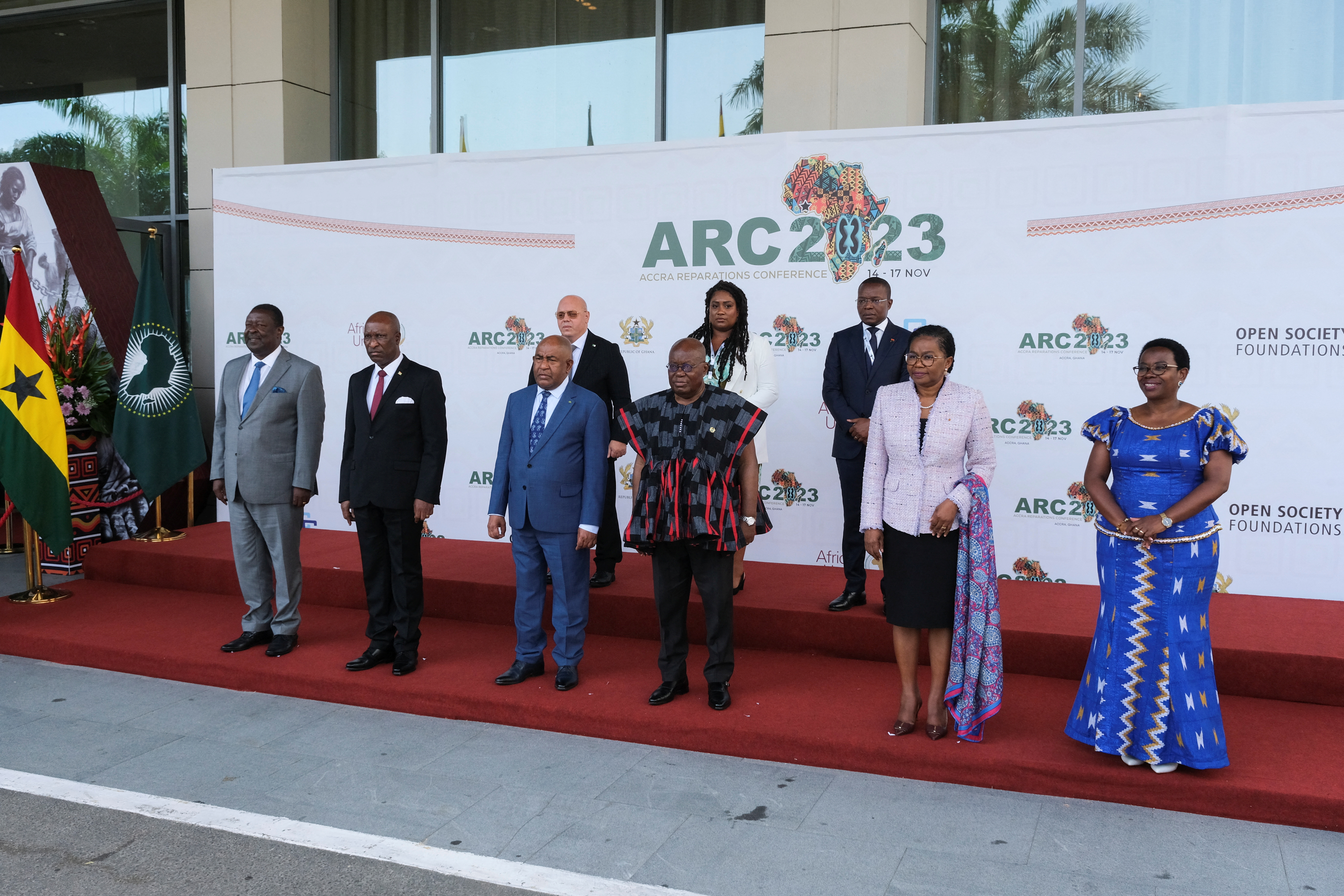 Ghana's president, Nana Akufo-Addo poses for a group photo with African leaders during the opening event of the African Union's conference on reparations in Accra, Ghana November 14, 2023. REUTERS/Francis Kokoroko