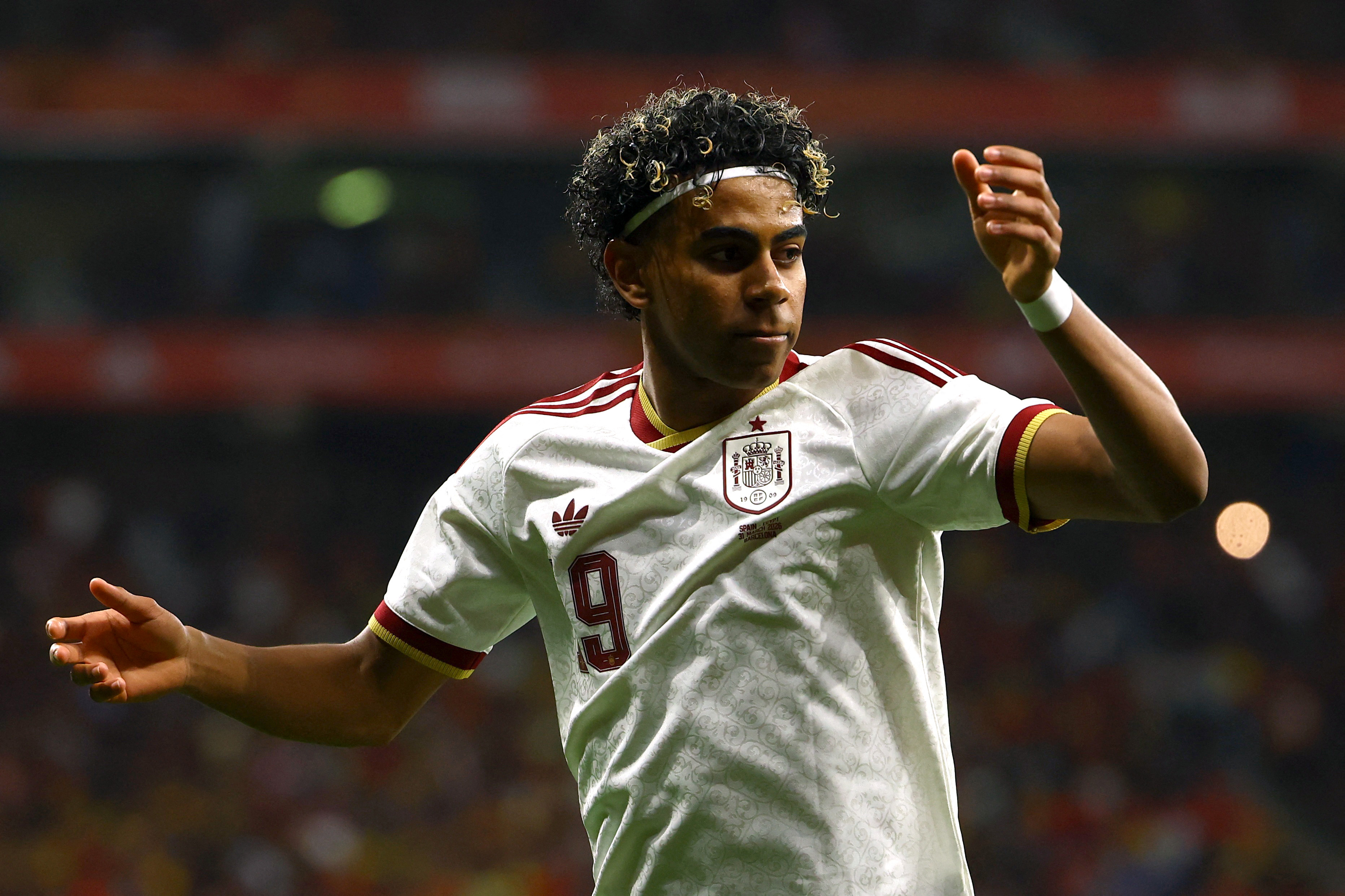 Lamine Yamal reacts during World Cup warm-up against Egypt