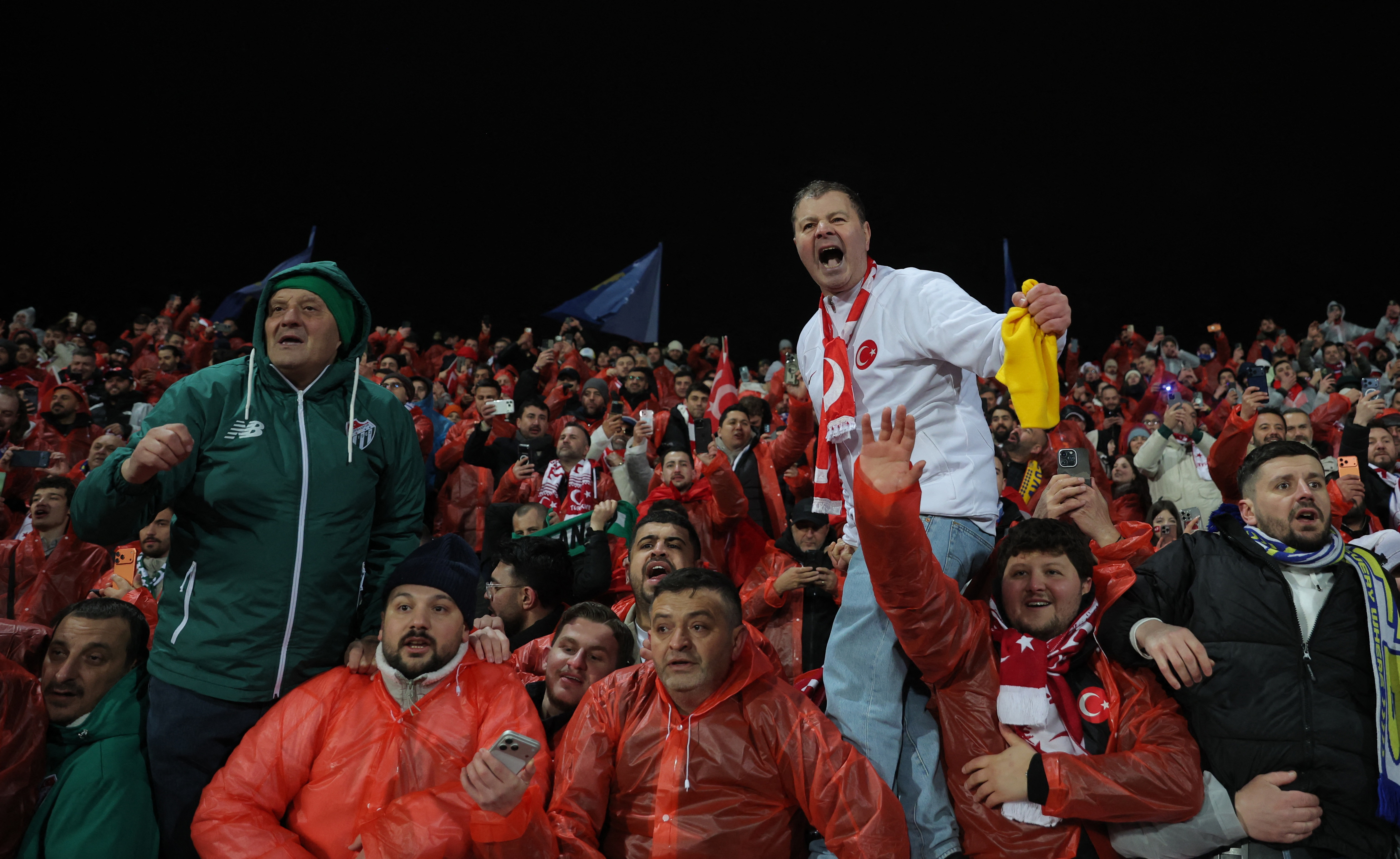 Soccer Football - FIFA World Cup - UEFA Qualifiers - Finals - Kosovo v Turkey - Fadil Vokrri Stadium, Pristina, Kosovo - March 31, 2026 Turkey fans celebrate in the stands after qualifying for the FIFA World Cup REUTERS/Valdrin Xhemaj (Reuters)