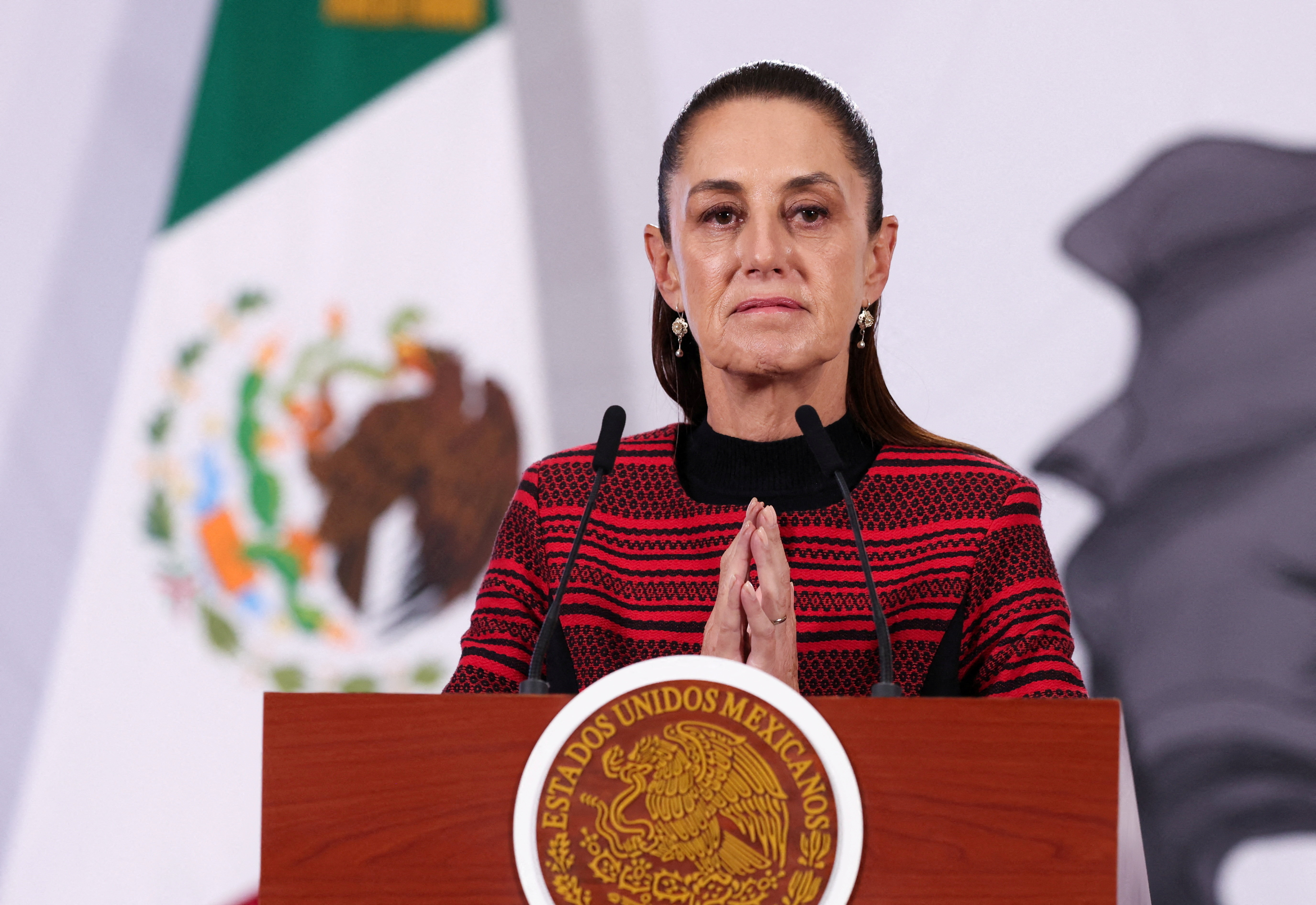 Mexico's President Claudia Sheinbaum addresses the media