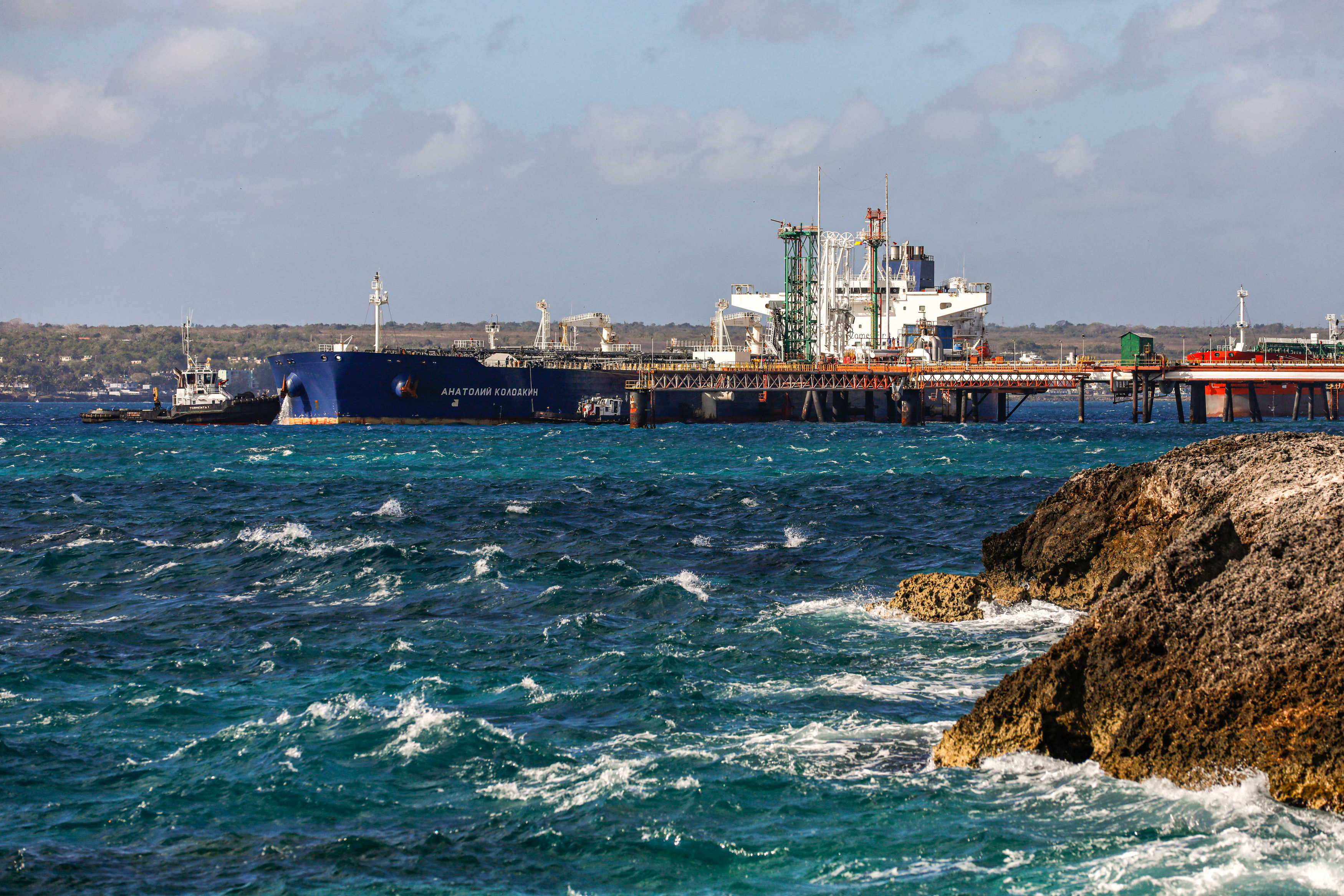 The Russian oil tanker Anatoly Kolodkin is seen at an oil terminal in the port of Matanzas, northwestern Cuba, on March 31, 2026.