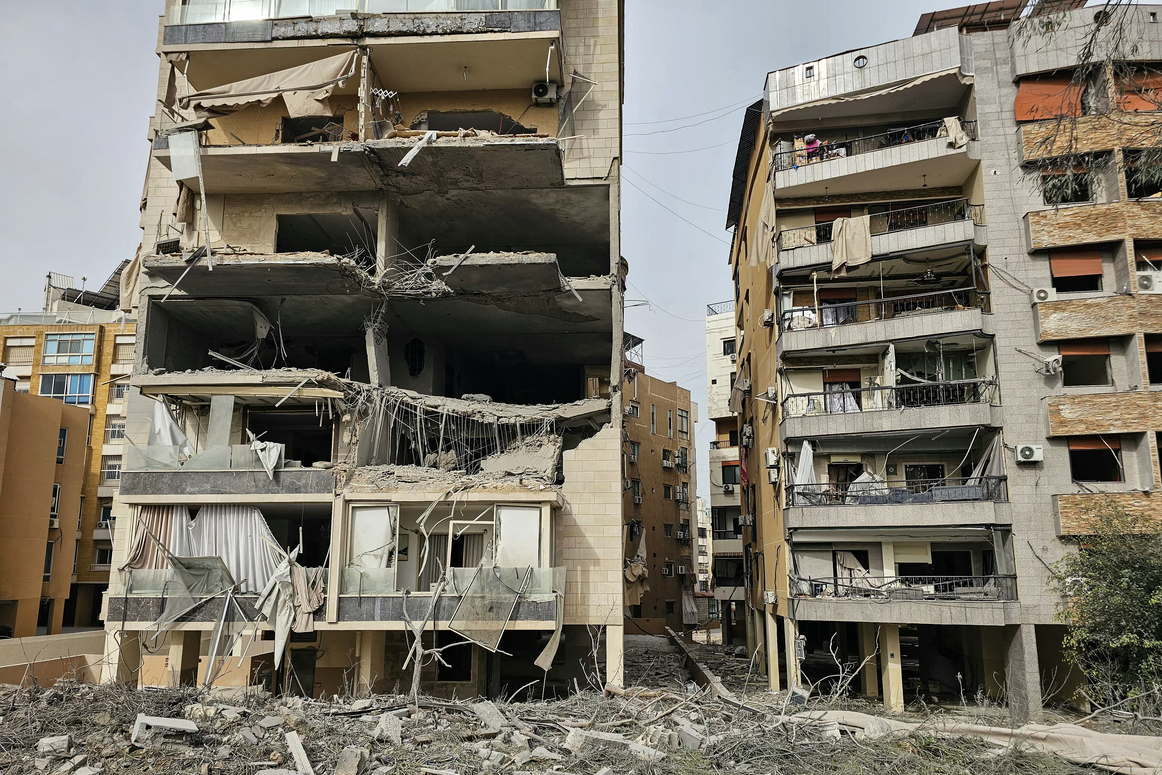 Damaged buildings following an overnight Israeli air strike.