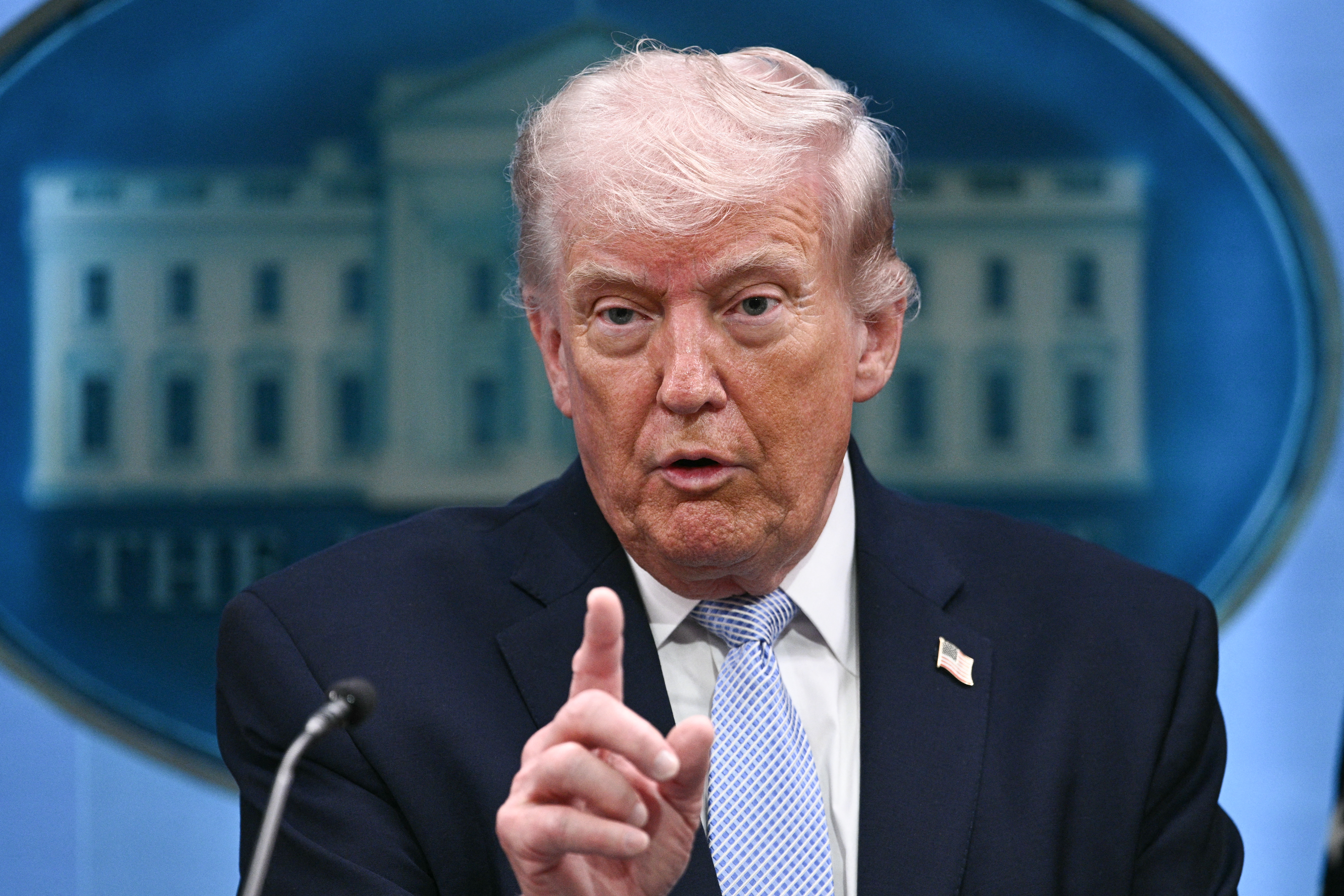 US President Donald Trump speaks.