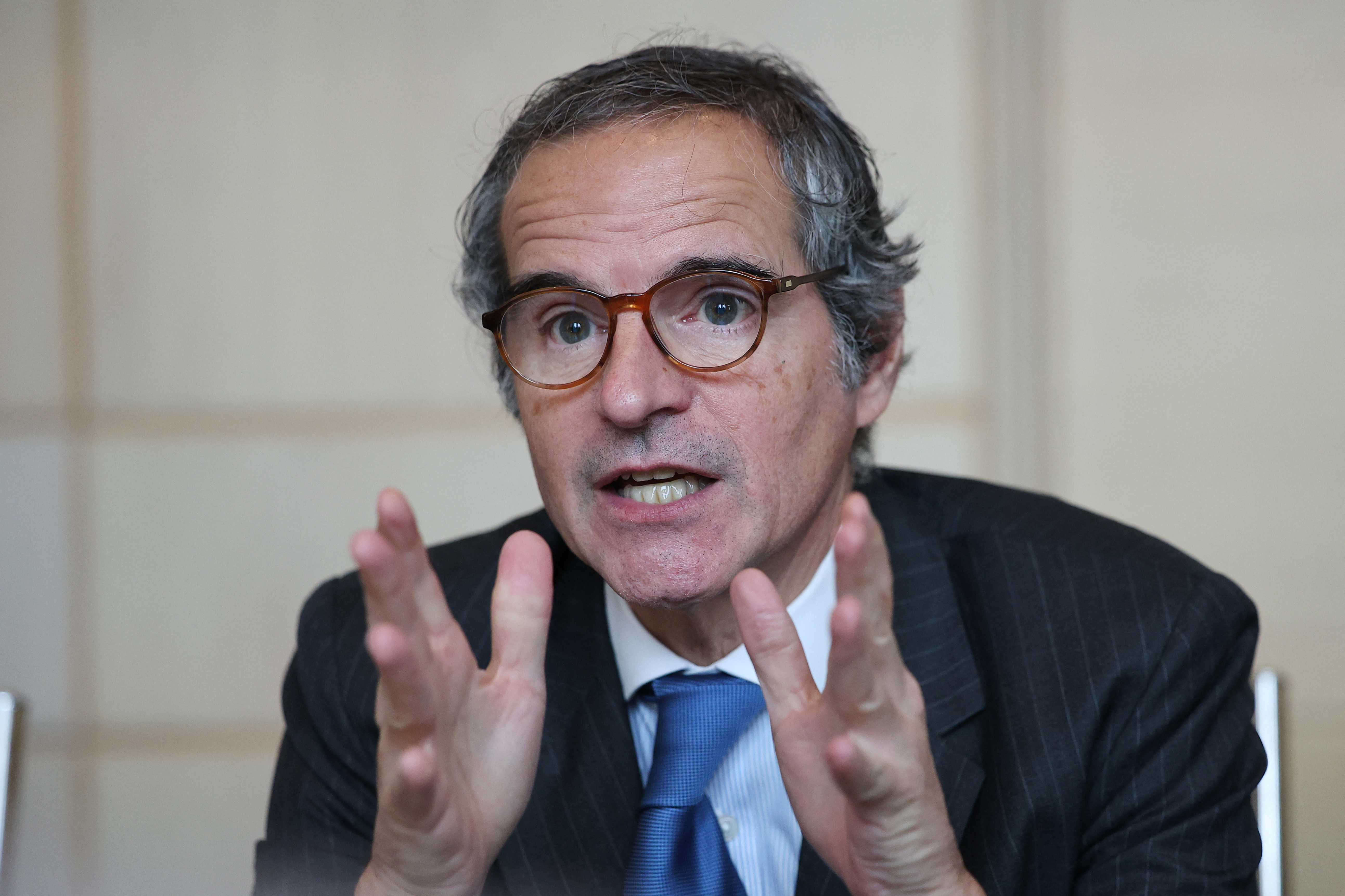 Director General of the International Atomic Energy Agency (IAEA) Rafael Grossi speaks during a press conference in Seoul on April 15, 2026.