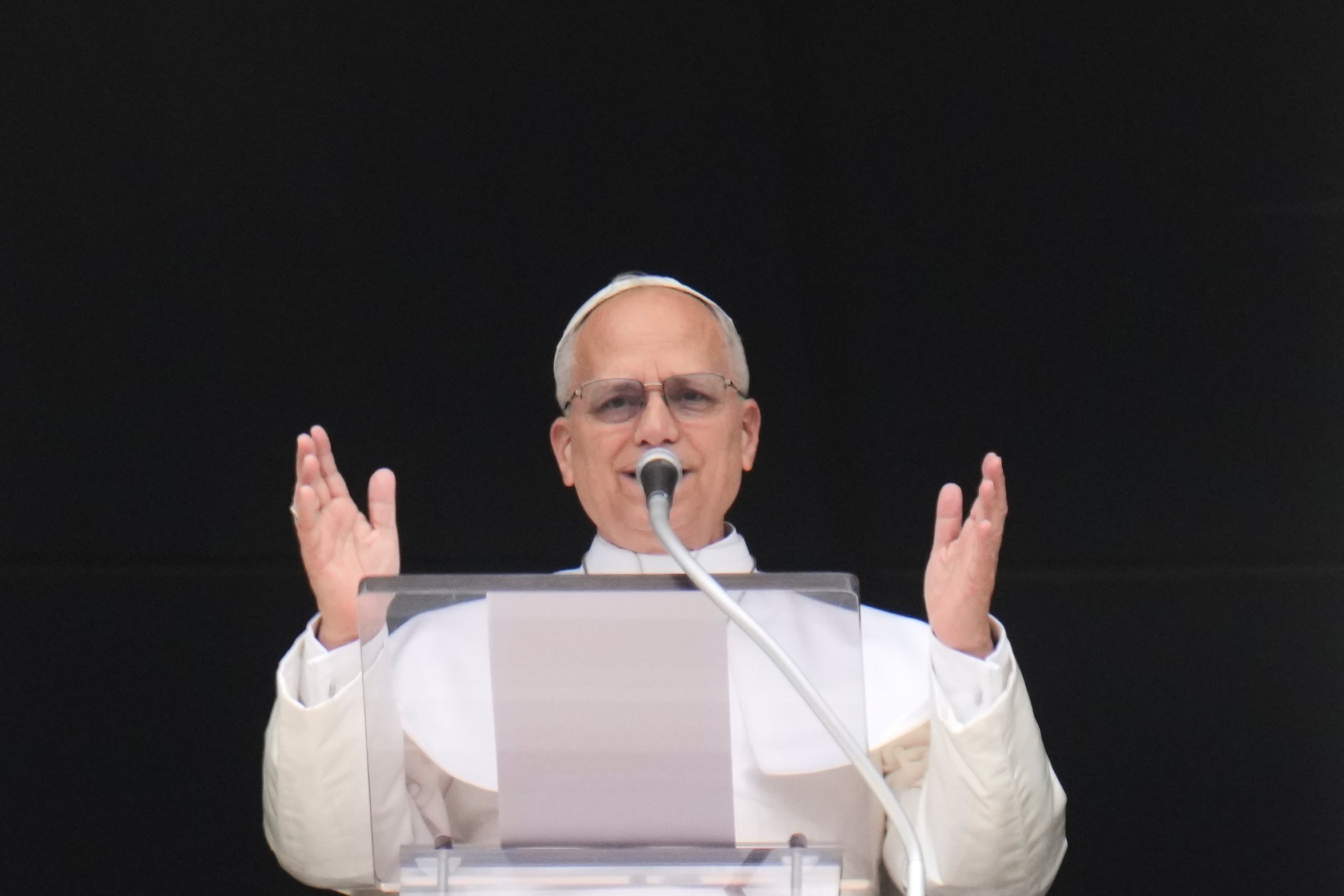 Pope Leo XIV delivers a prayer.