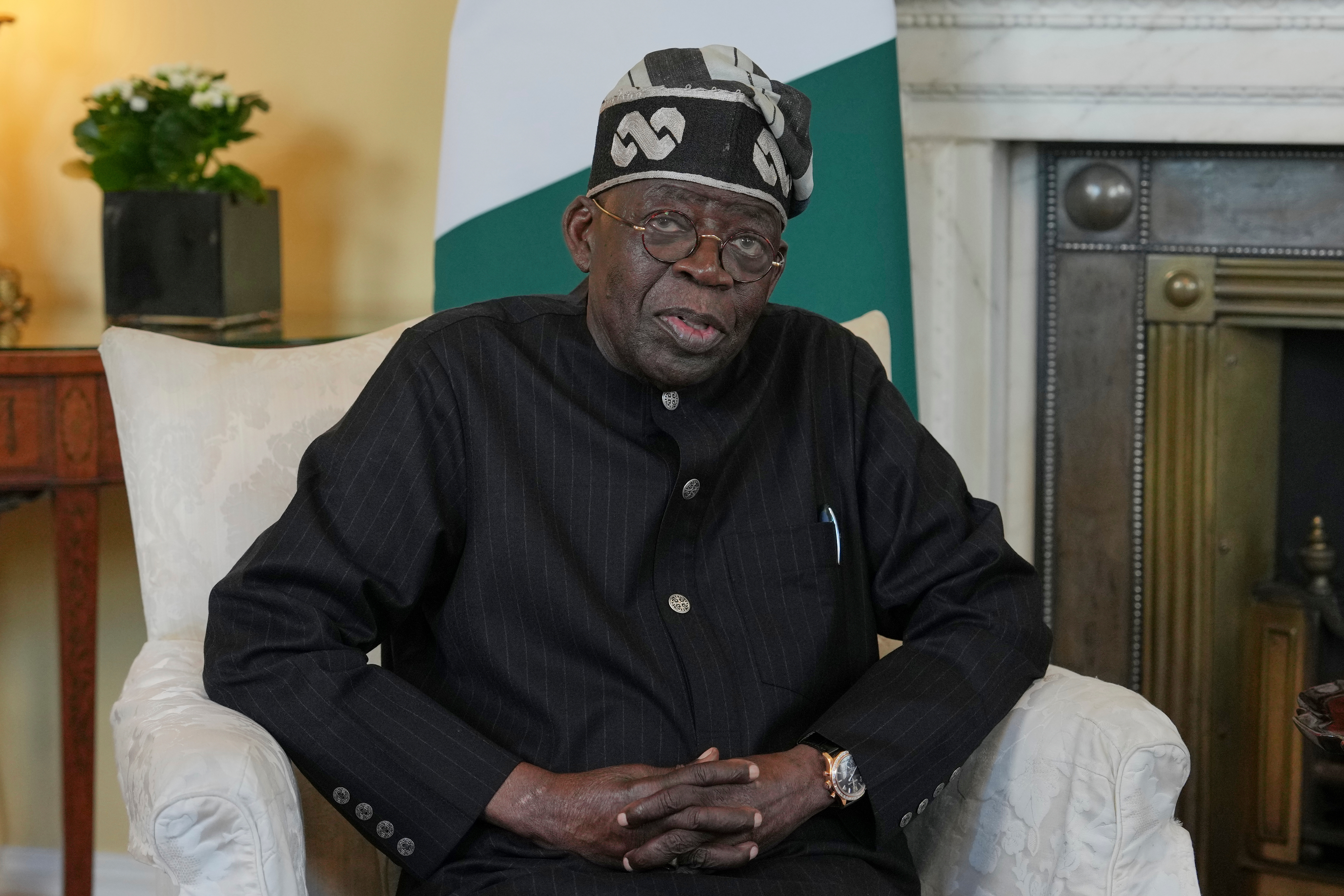 President of Nigeria Bola Ahmed Tinubu speaks to the media.