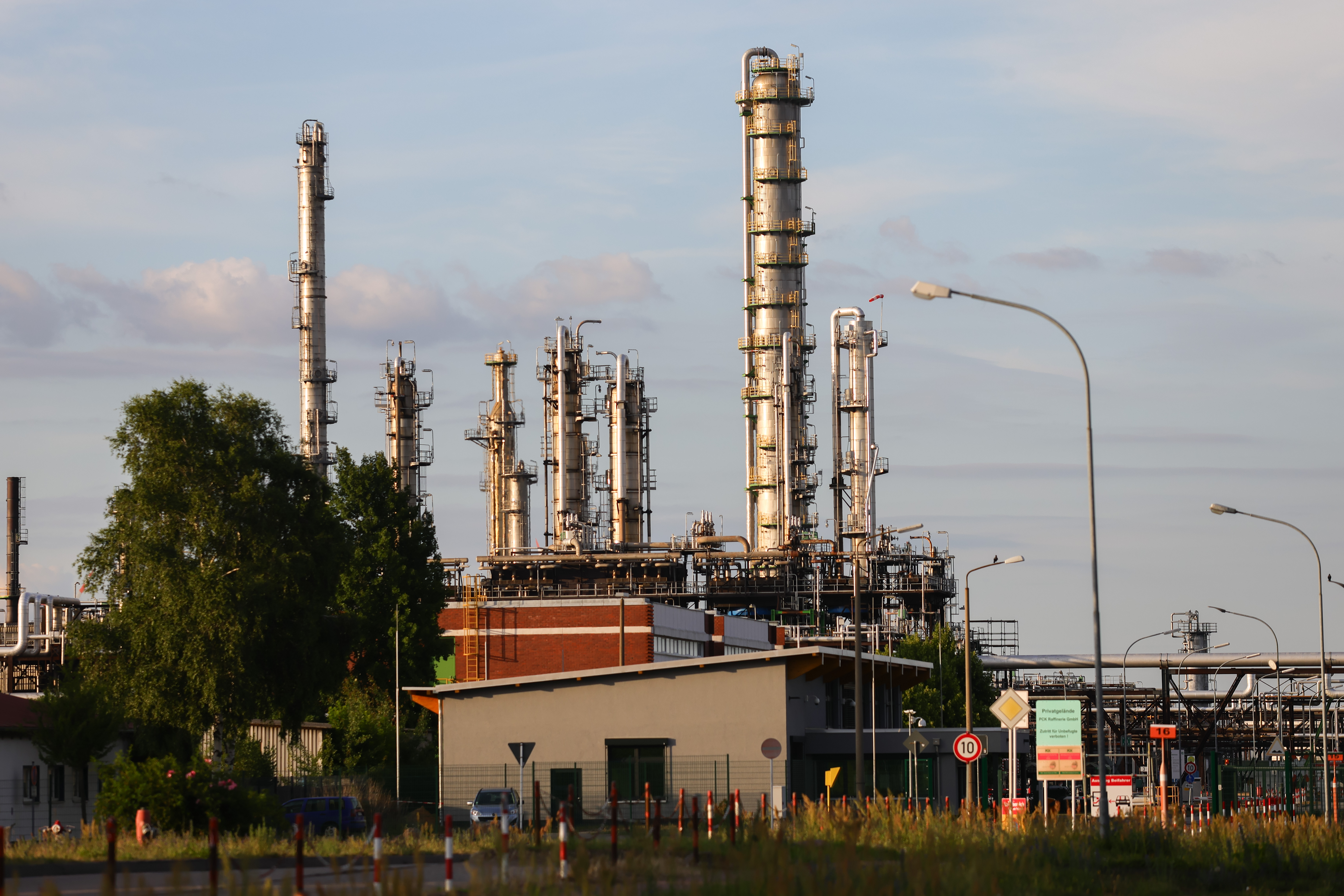 SCHWEDT, GERMANY - JUNE 29: A general view of the PCK oil refinery on which a German embargo against the import of Russian oil is planned, on June 29, 2022 in Schwedt, Germany. Schwedt relies heavily on the jobs at the PCK refinery, and many worry for their economic future since the refinery receives its crude oil exclusively from Russia via the "Friendship" ("Druzhba") pipeline. Germany plans to end its imports of Russian oil within the near future due to Russia's ongoing war in Ukraine and is also seeking to possibly nationalize the refinery, which is currently majority-owned by Russian energy company Rosneft. (Photo by Omer Messinger/Getty Images)