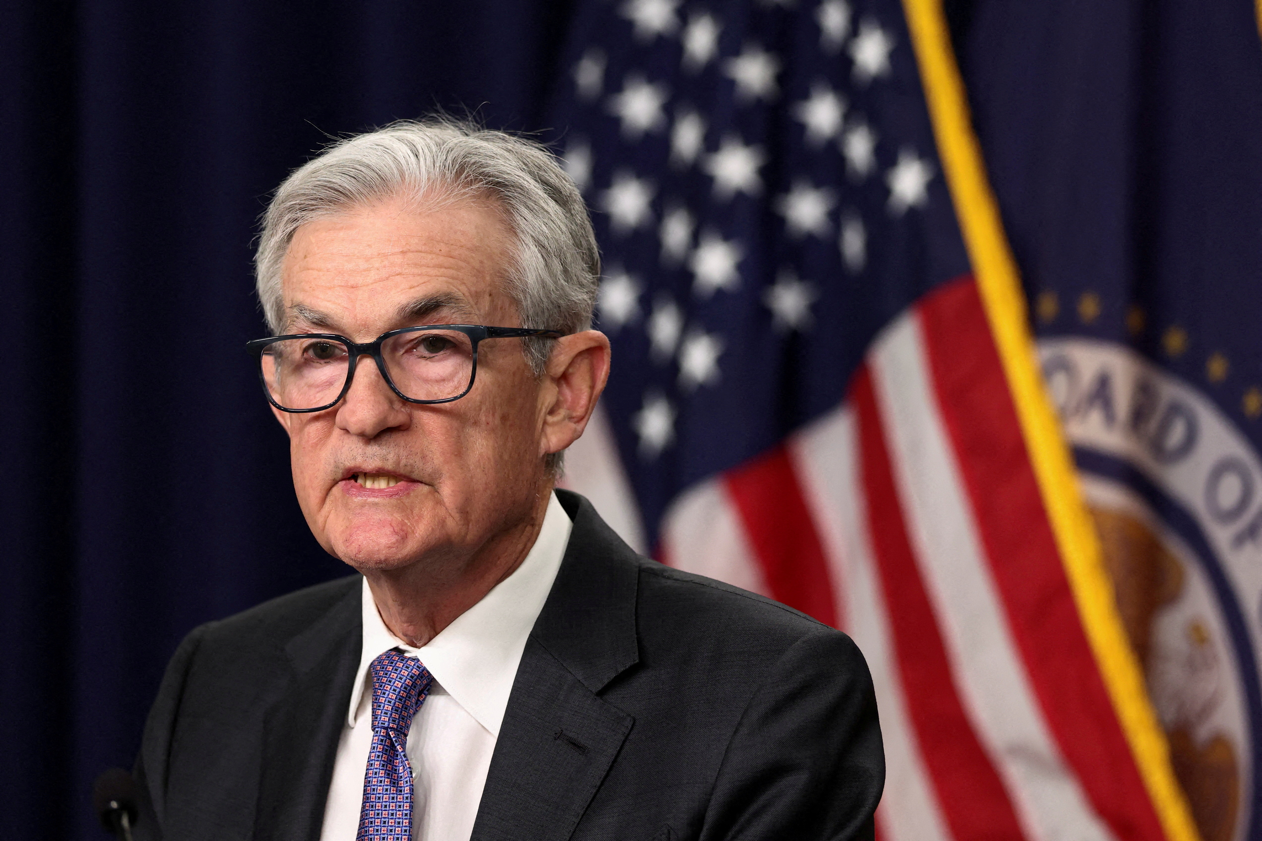 FILE PHOTO: U.S. Federal Reserve Chair Jerome Powell holds a press conference following a two-day meeting of the Federal Open Market Committee (FOMC), at the U.S. Federal Reserve in Washington, D.C., U.S., December 10, 2025. REUTERS/Kevin Lamarque/File Photo
