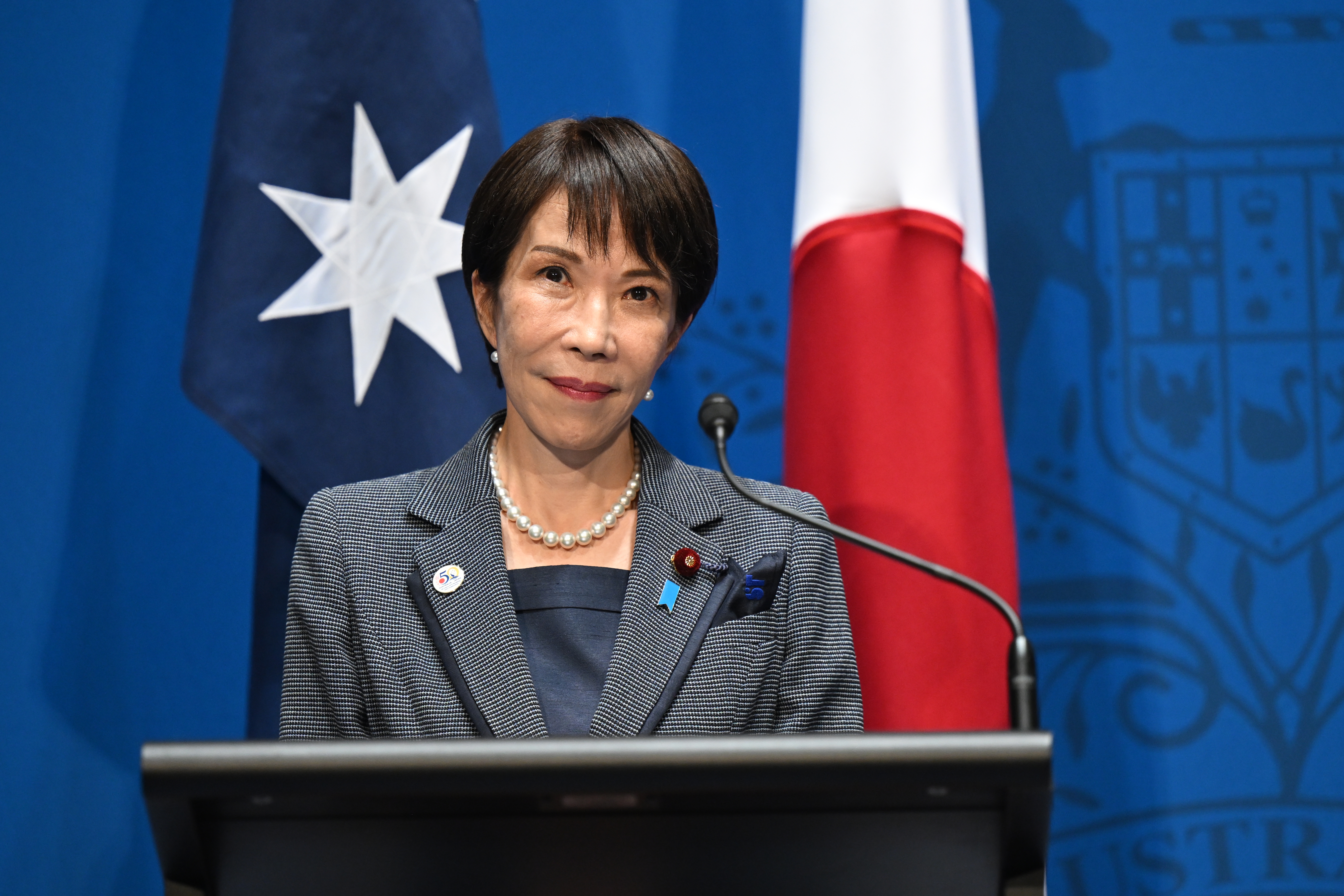 Prime Minister of Japan Sanae Takaichi speaks during a joint press statement with Australian Prime Minister Anthony Albanese