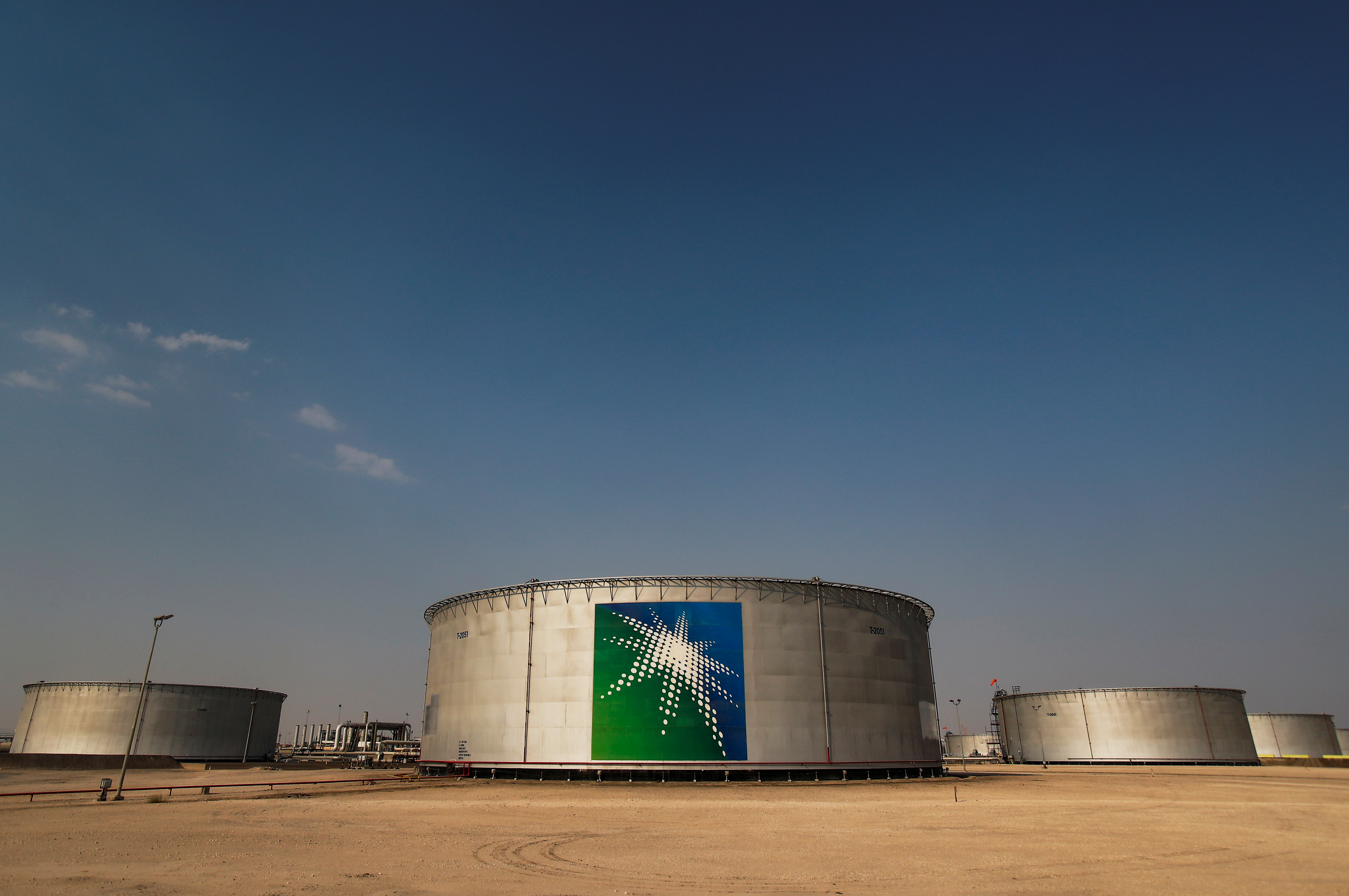 Oil tanks at Saudi Aramco facility in Abqaiq