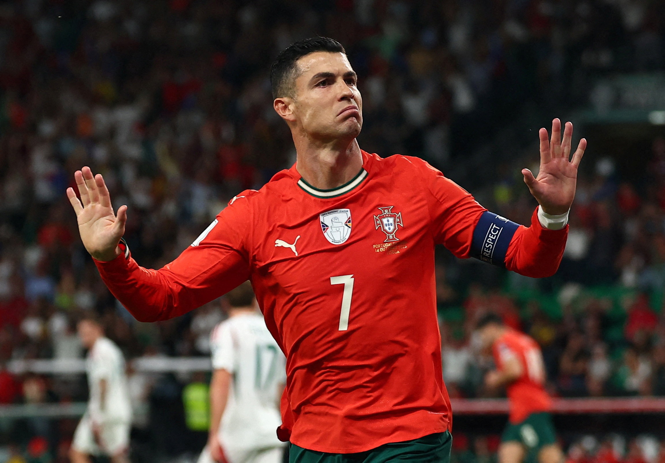 Portugal's Cristiano Ronaldo celebrates scoring a goal.