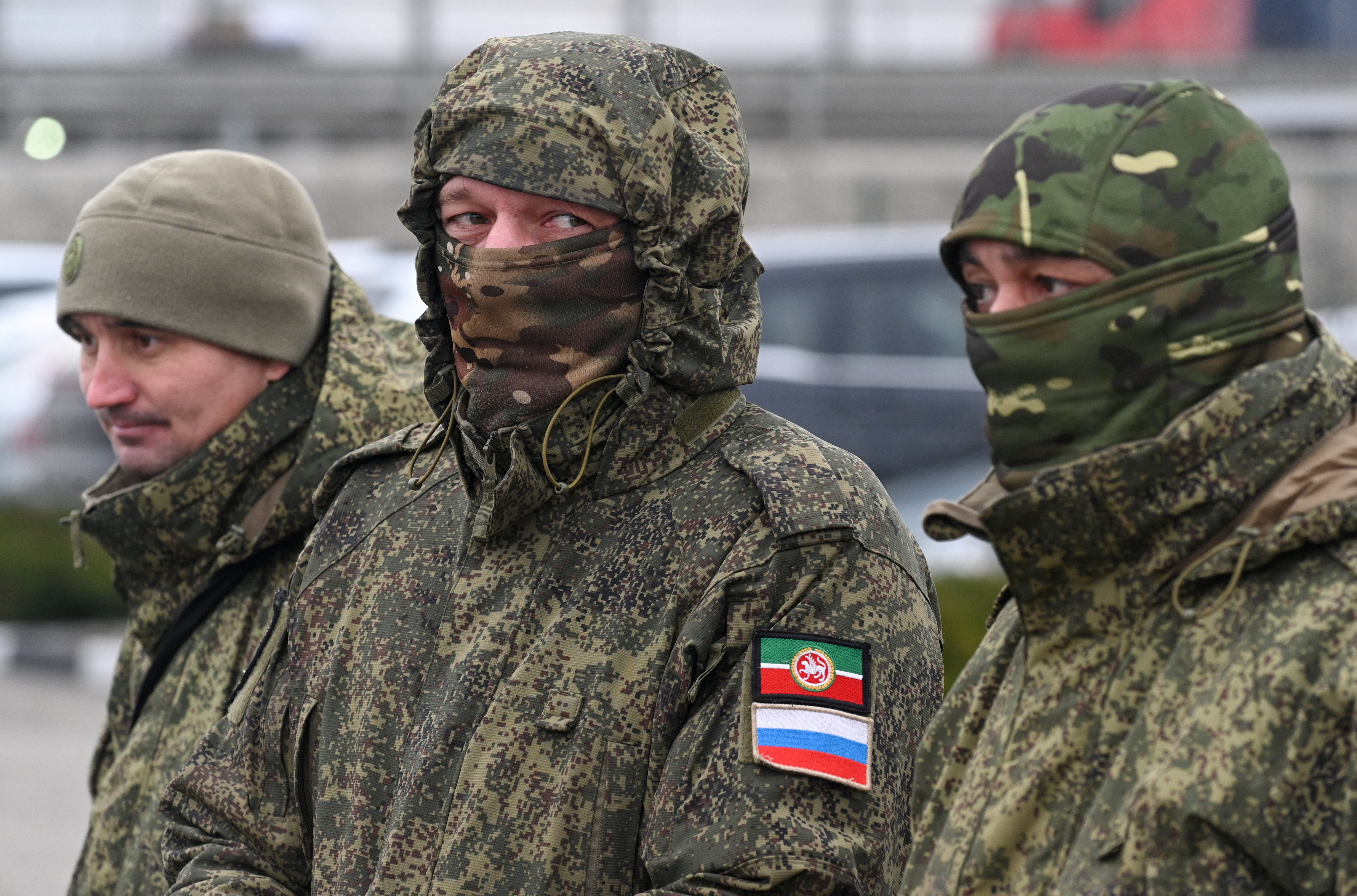 Russian service members take part in a ceremonial handover of humanitarian aid provided by employees of the truckmaker Kamaz, mediated by the People's Front political movement and intended for Russia's army involved in the ongoing military conflict against Ukraine, in Rostov-on-Don, Russia, February 20, 2026. REUTERS/Sergey Pivovarov