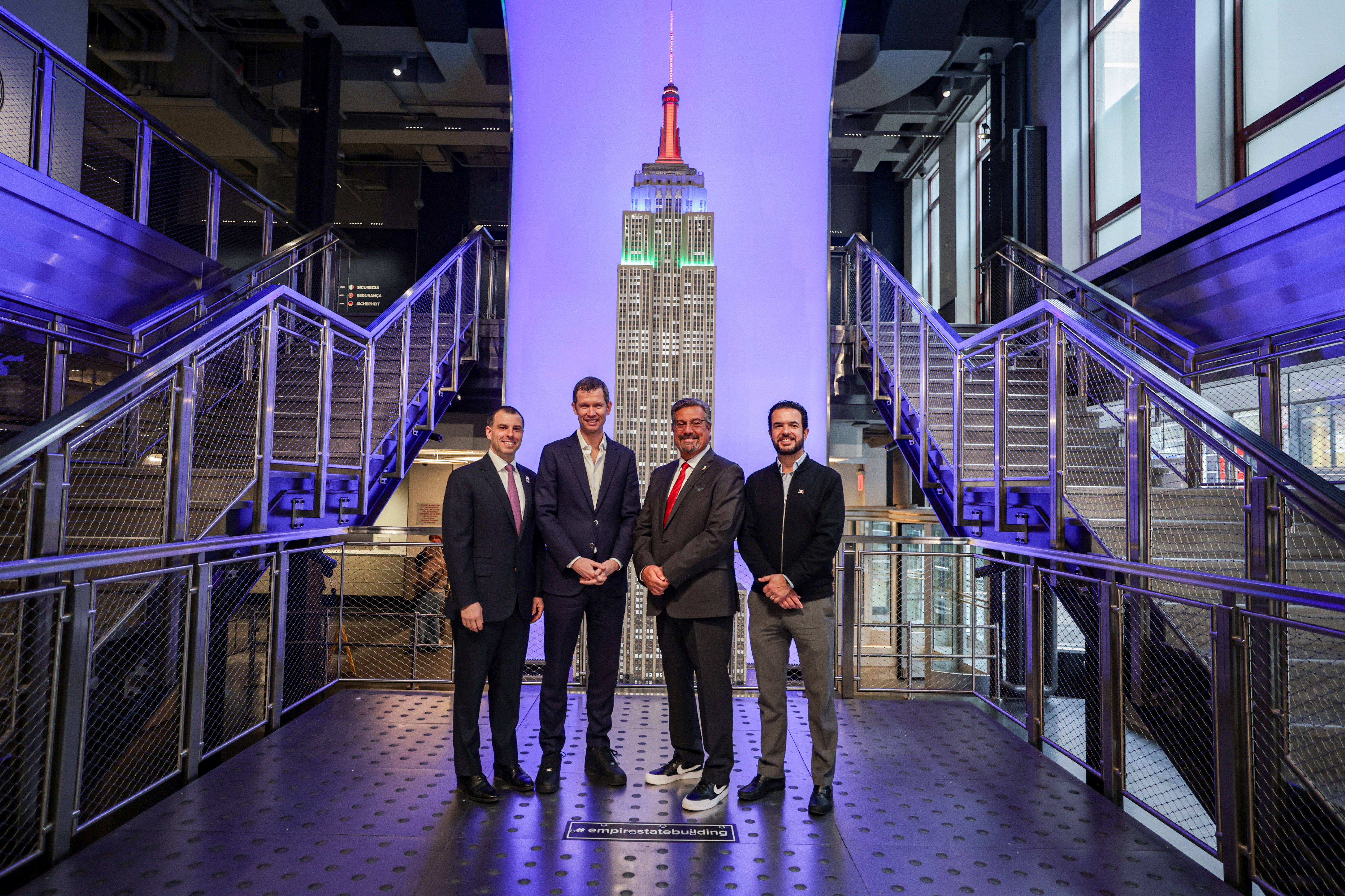 New York New Jersey Host Committee, JT Batson, CEO and Secretary General of the U.S. Soccer Federation, Peter Augruso, President of the Canada Soccer, and Inigo Riestra Lopez, Secretary General of the Mexican Football Federation, pose during a FIFA World Cup 2026 lighting ceremony in New York
