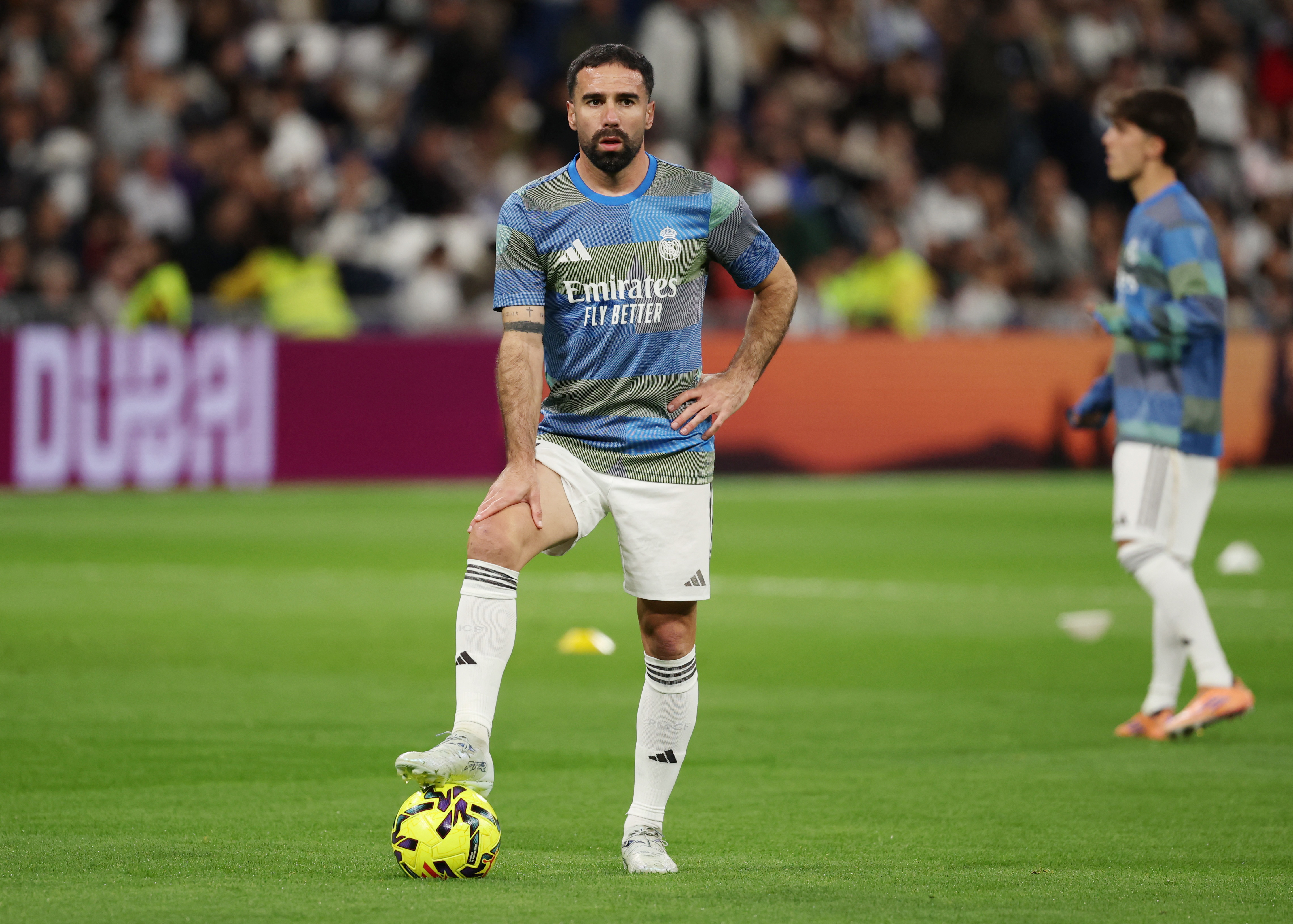 Soccer Football - LaLiga - Real Madrid v Elche - Santiago Bernabeu, Madrid, Spain - March 14, 2026 Real Madrid's Dani Carvajal during the warm up before the match REUTERS/Alejandro Martinez Velez