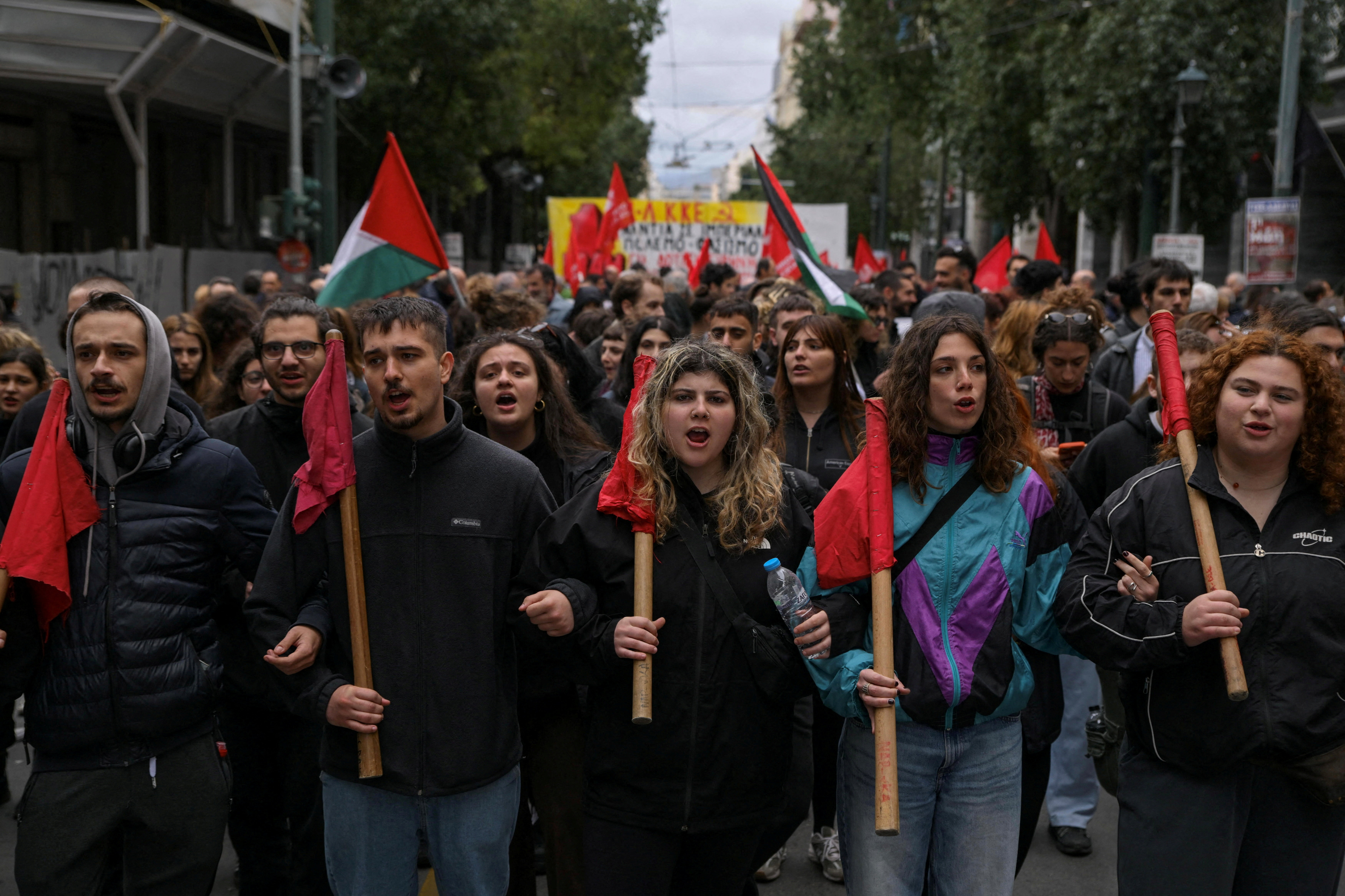 Protesters shout slogans during a rally commemorating May Day in Athens, Greece, May 1, 2026. REUTERS/Penny Karachaliou TPX IMAGES OF THE DAY