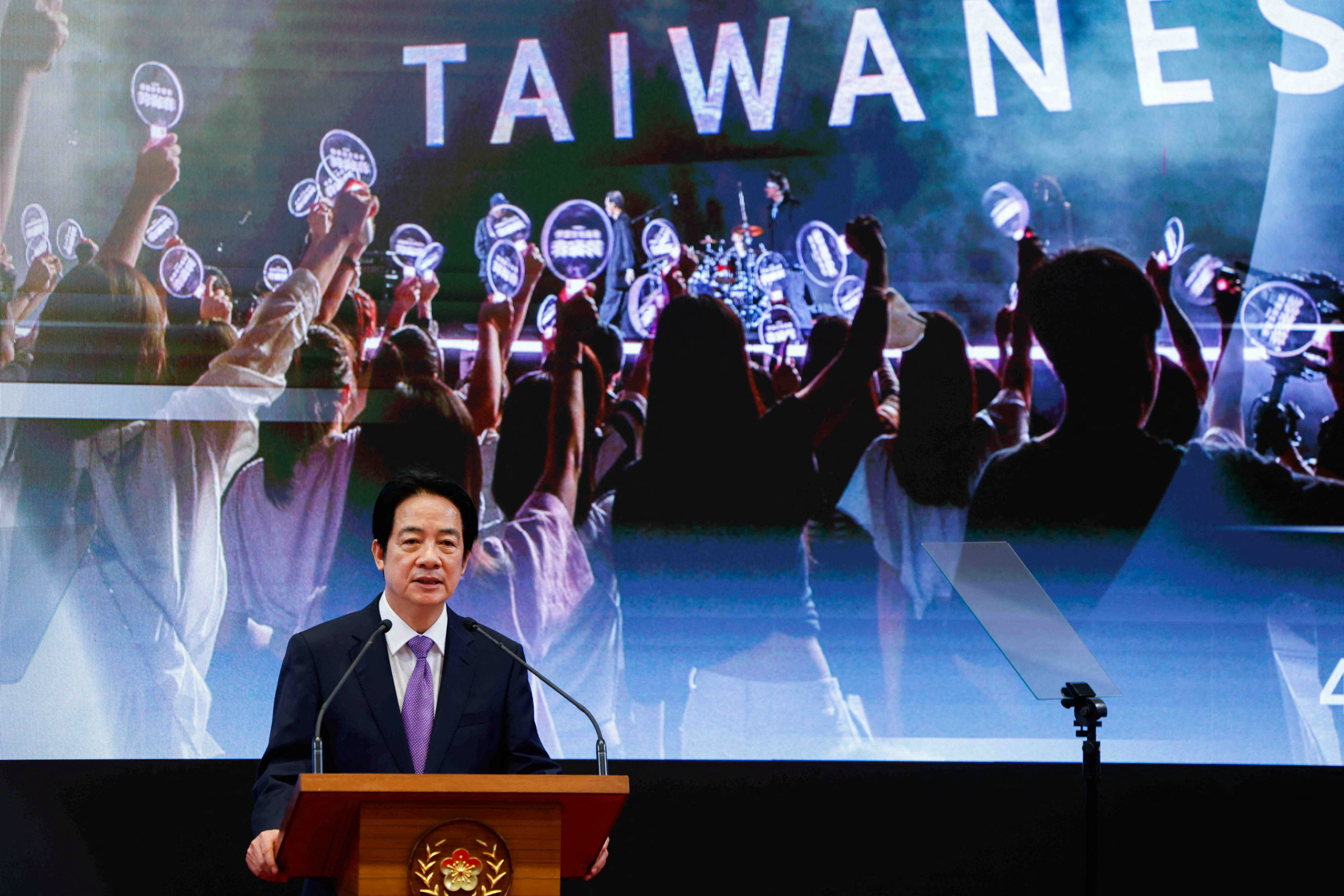 Taiwan President Lai Ching-te speaks at a news conference.