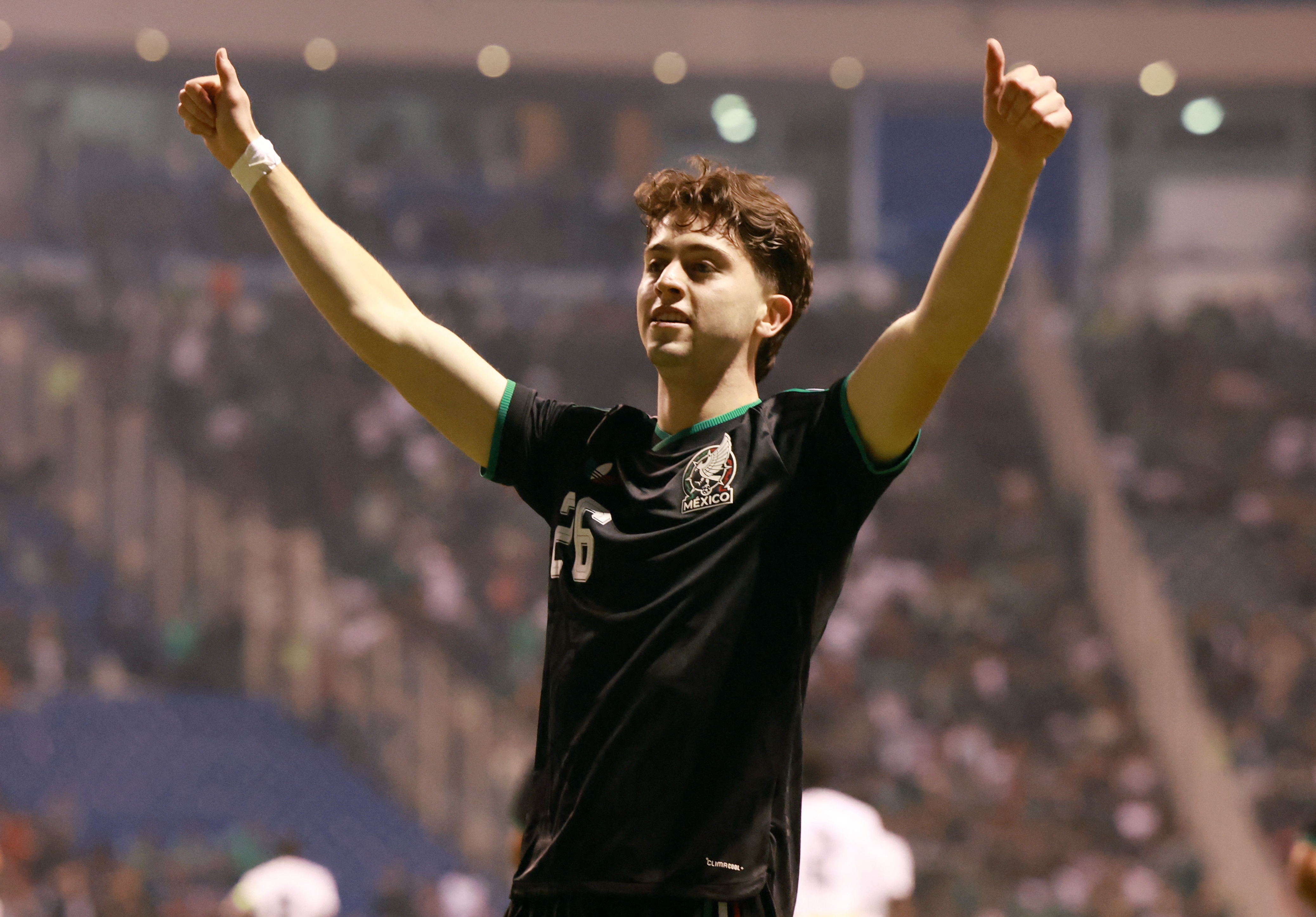 Mexico's Brian Gutierrez celebrates scoring their first goal against Ghana in World Cup 2026 warm-up