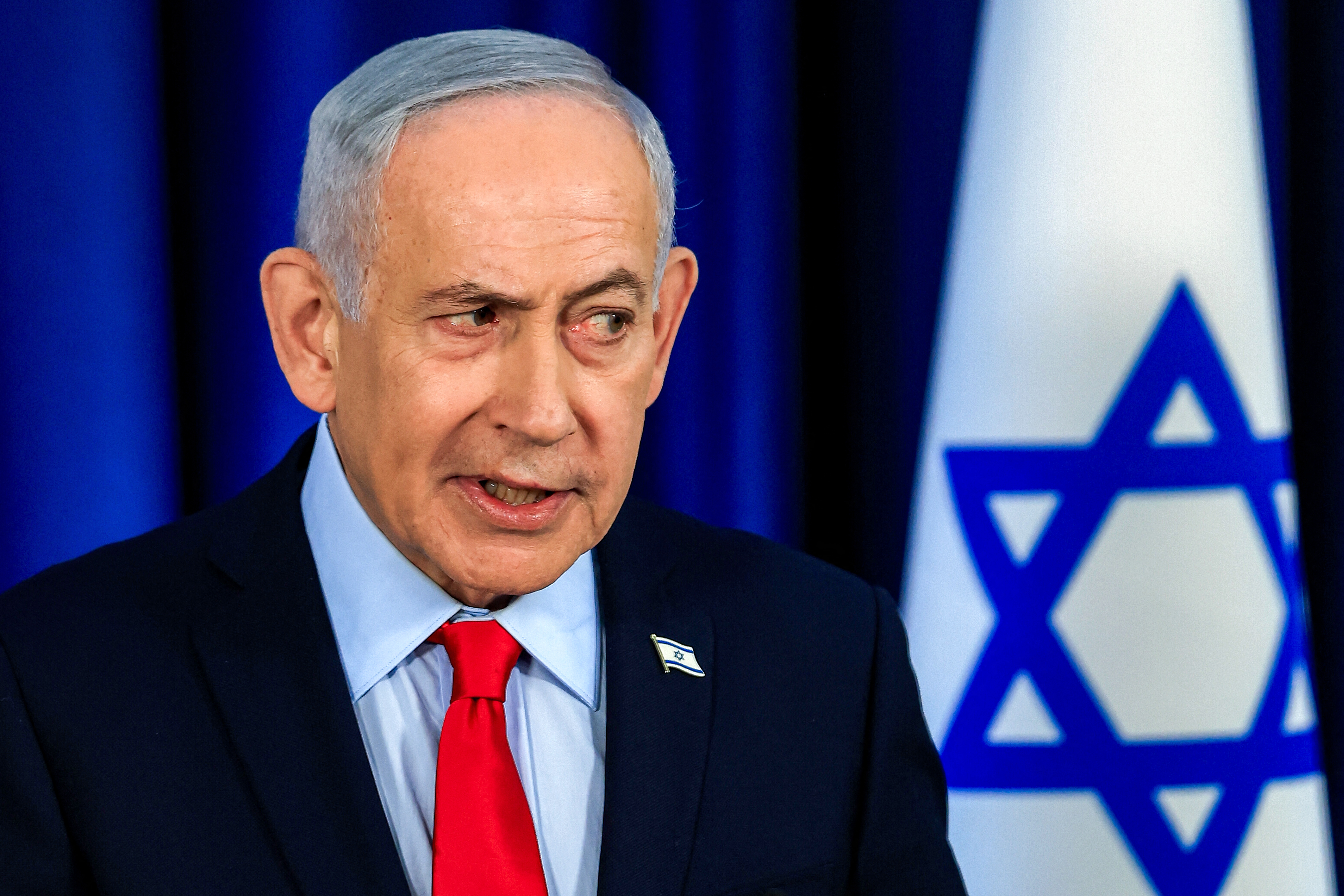 Israeli Prime Minister Benjamin Netanyahu speaks during a press conference in Jerusalem on March 19, 2026. Netanyahu said on March 19 that Israel and the US were "winning" the war against Iran, with the Islamic republic "decimated" and unable to enrich uranium or manufacture ballistic missiles. [Ronen Zvulun / AFP]