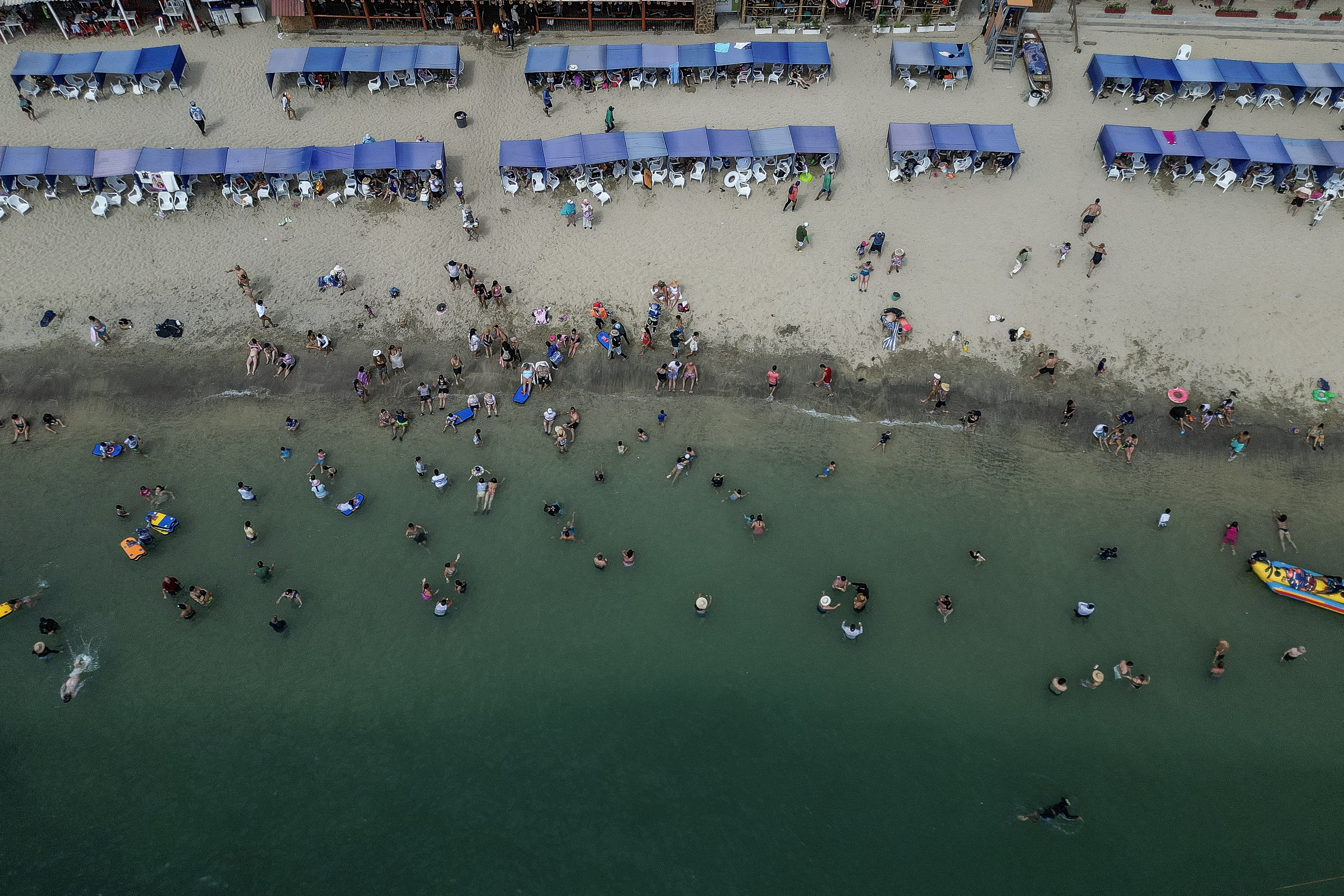 Aerial view of Playa Blanca beach in Santa Marta, Magdalena department, Colombia