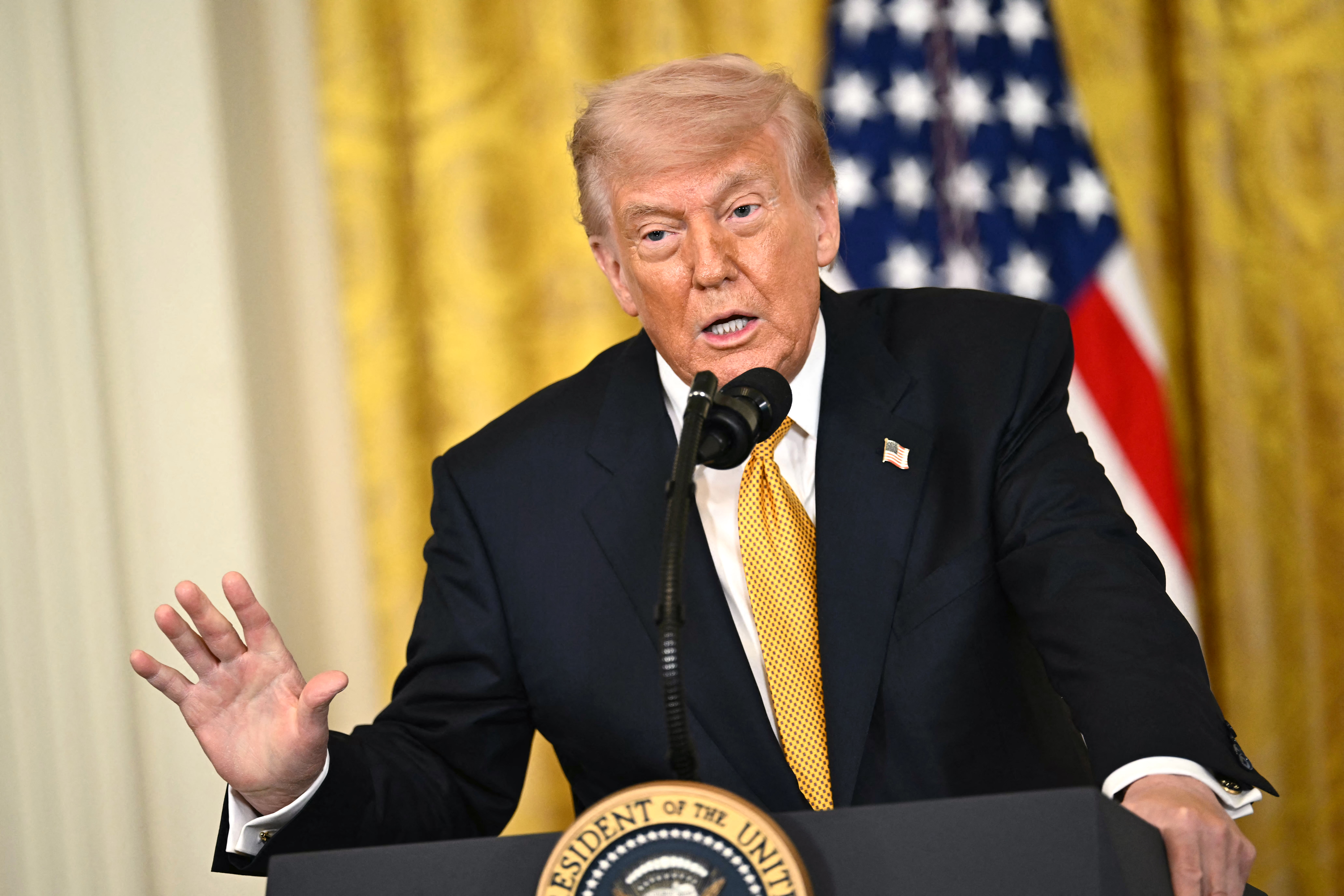 US President Donald Trump speaks during a Military Mother's Day event at the White House in Washington, DC on May 6, 2026.