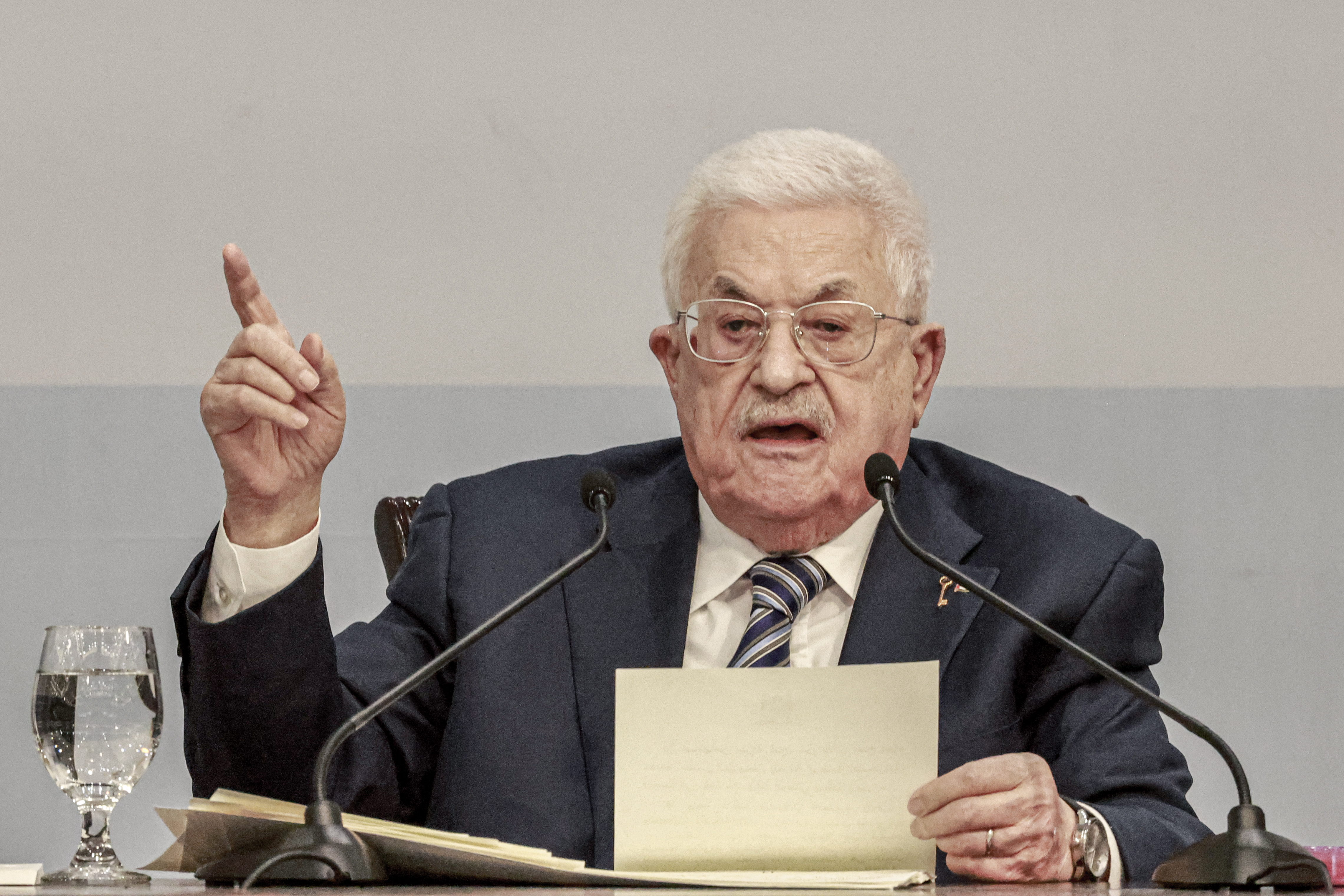 Palestinian president Mahmud Abbas delivers a speech during the eighth Fatah Conference in the Israeli-occupied West Bank city of Ramallah on May 14, 2026.