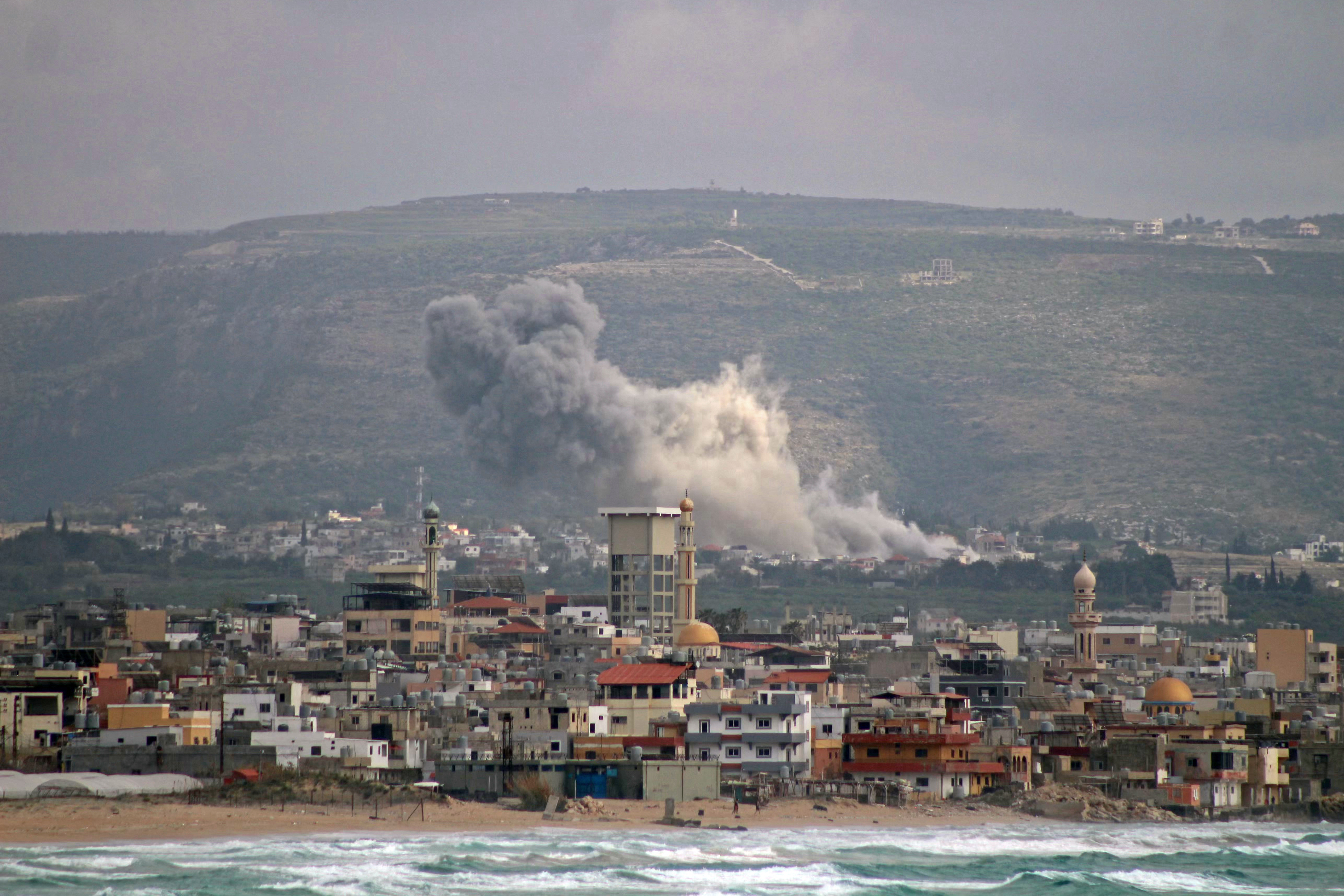 Smoke rises from the site of an Israeli airstrike that targeted the southern Lebanese village of Al Qlailah on May 16, 2026.
