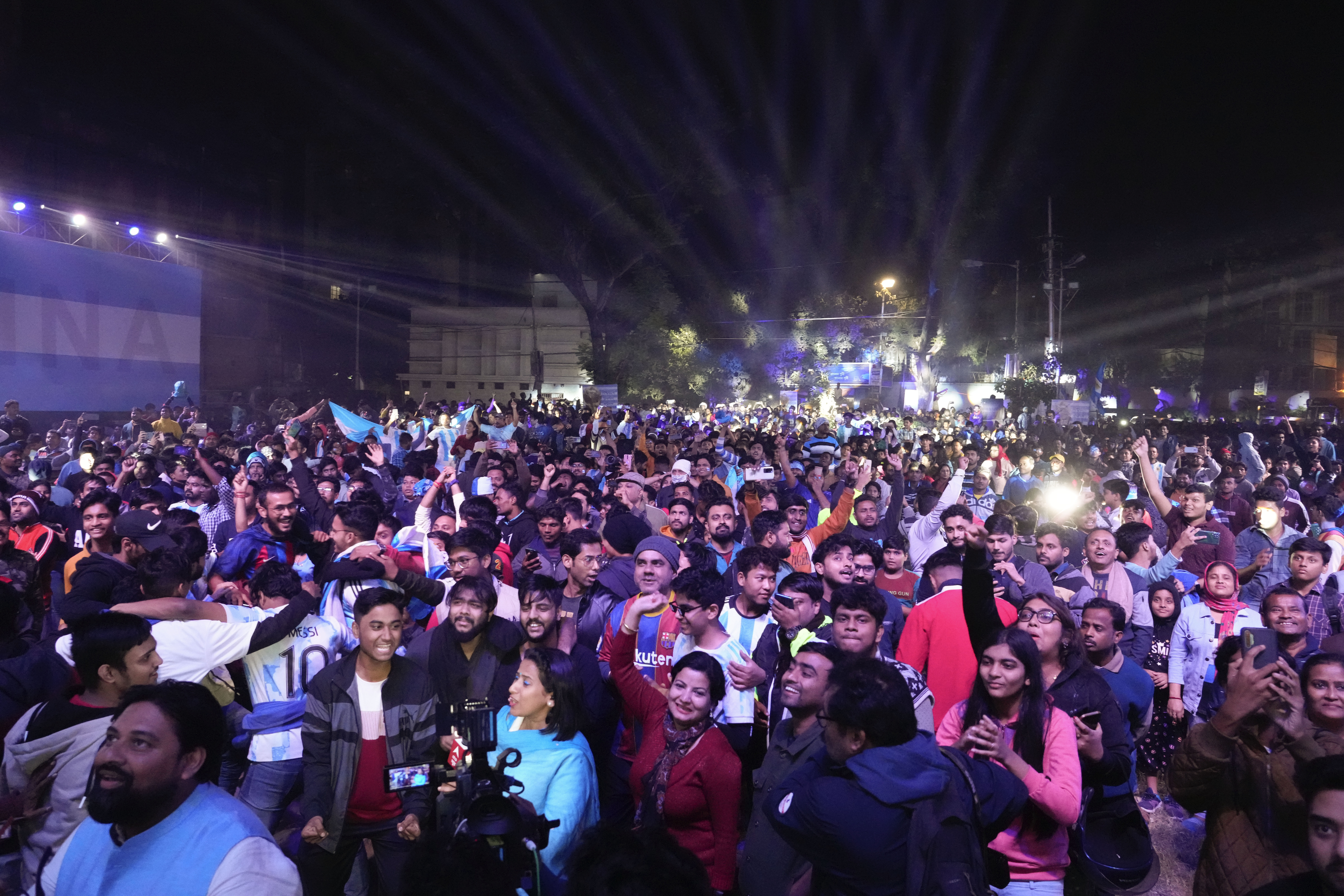 Indian supporters of Argentina celebrate after Argentina won FIFA World Cup final match against France in Qatar, in Kolkata, India