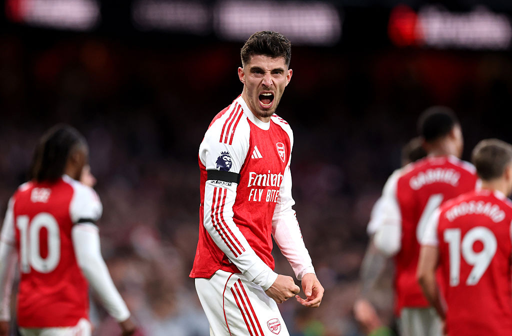 Kai Havertz of Arsenal celebrates scoring his team's first goal during the Premier League match between Arsenal and Burnley