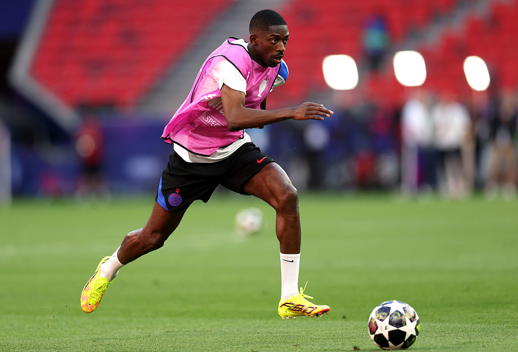 Ousmane Dembele of Paris Saint-Germain runs with the ball during the training session one day ahead of the UEFA Champions League 2026 Final