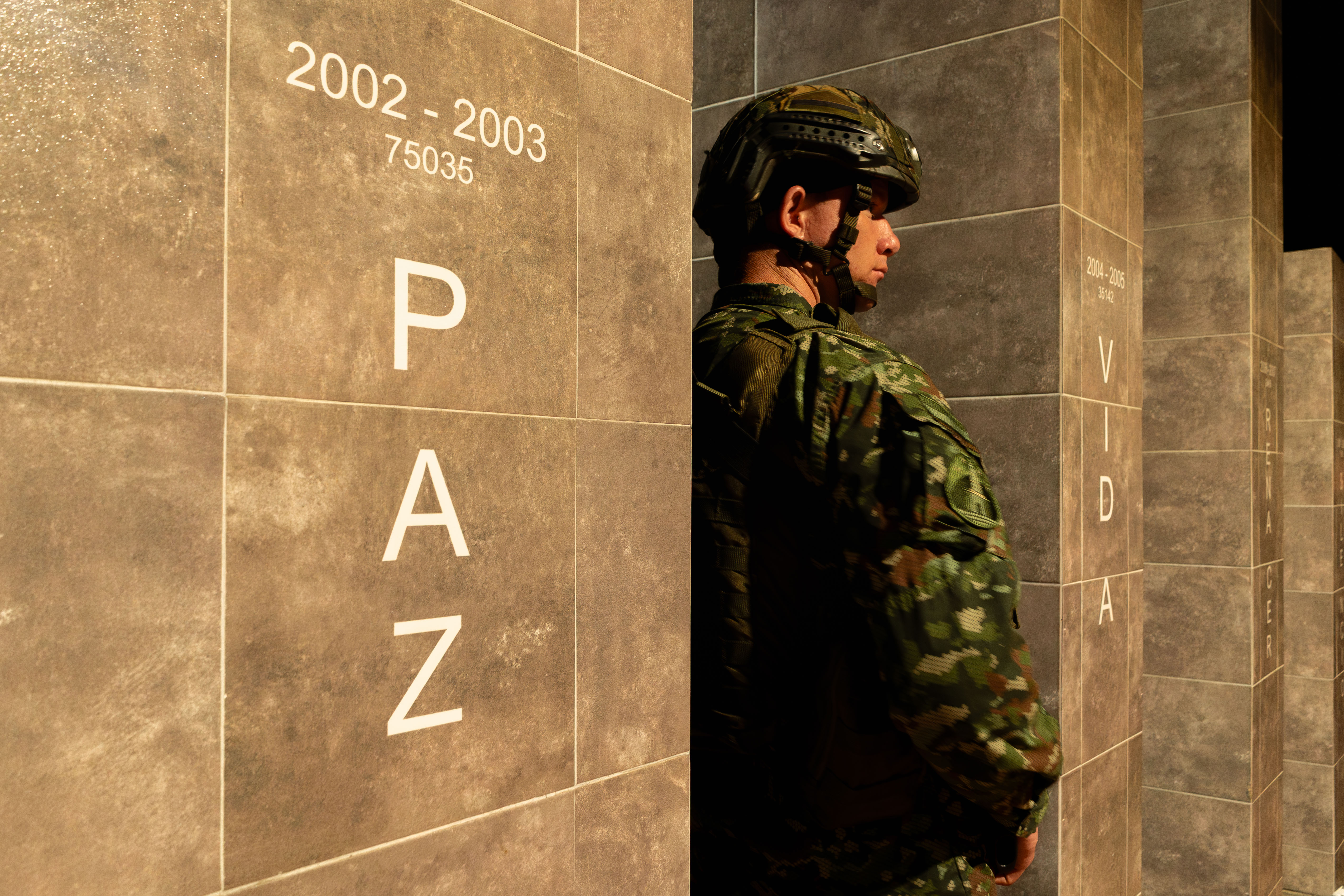 Soldier in Cucuta where residents and those displaced worry about armed groups
