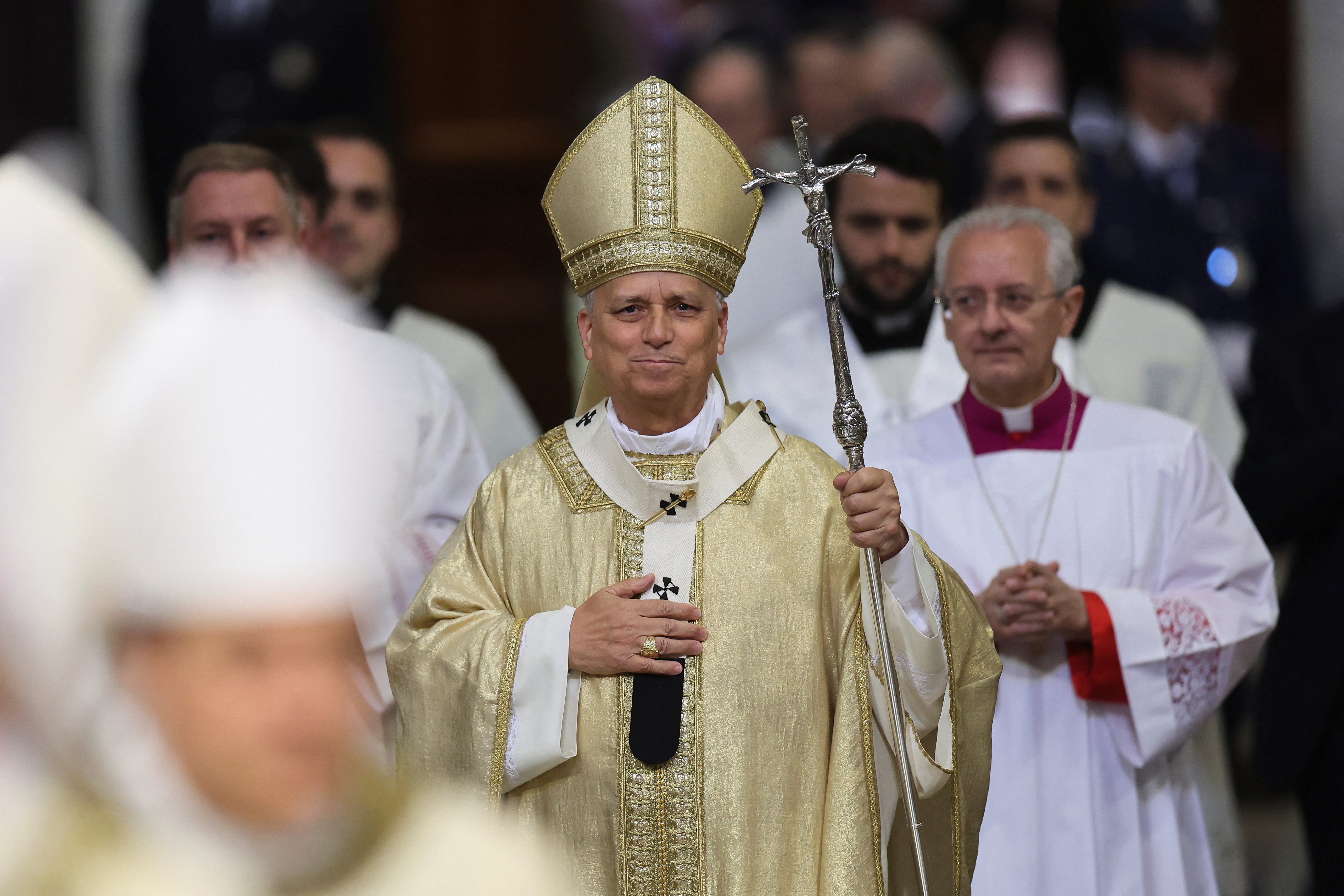Pope Leo XIV arrives for a Mass.