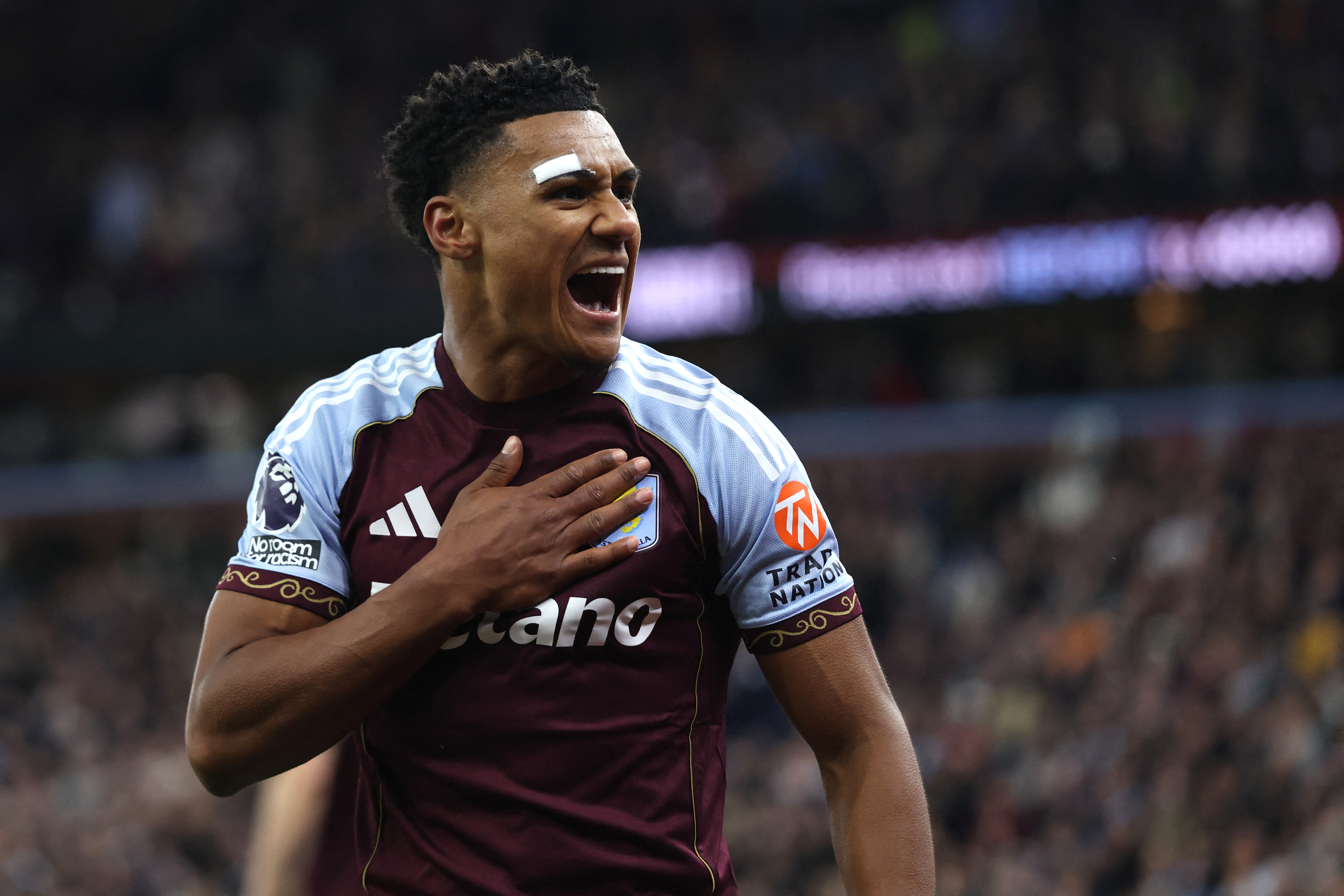 Aston Villa's English striker #11 Ollie Watkins celebrates after scoring their second goal during the English Premier League football match between Aston Villa and Liverpool at Villa Park in Birmingham, central England on May 15, 2026. (Photo by Darren Staples / AFP) / RESTRICTED TO EDITORIAL USE. NO USE WITH UNAUTHORIZED AUDIO, VIDEO, DATA, FIXTURE LISTS, CLUB/LEAGUE LOGOS OR 'LIVE' SERVICES. ONLINE IN-MATCH USE LIMITED TO 120 IMAGES. AN ADDITIONAL 40 IMAGES MAY BE USED IN EXTRA TIME. NO VIDEO EMULATION. SOCIAL MEDIA IN-MATCH USE LIMITED TO 120 IMAGES. AN ADDITIONAL 40 IMAGES MAY BE USED IN EXTRA TIME. NO USE IN BETTING PUBLICATIONS, GAMES OR SINGLE CLUB/LEAGUE/PLAYER PUBLICATIONS.