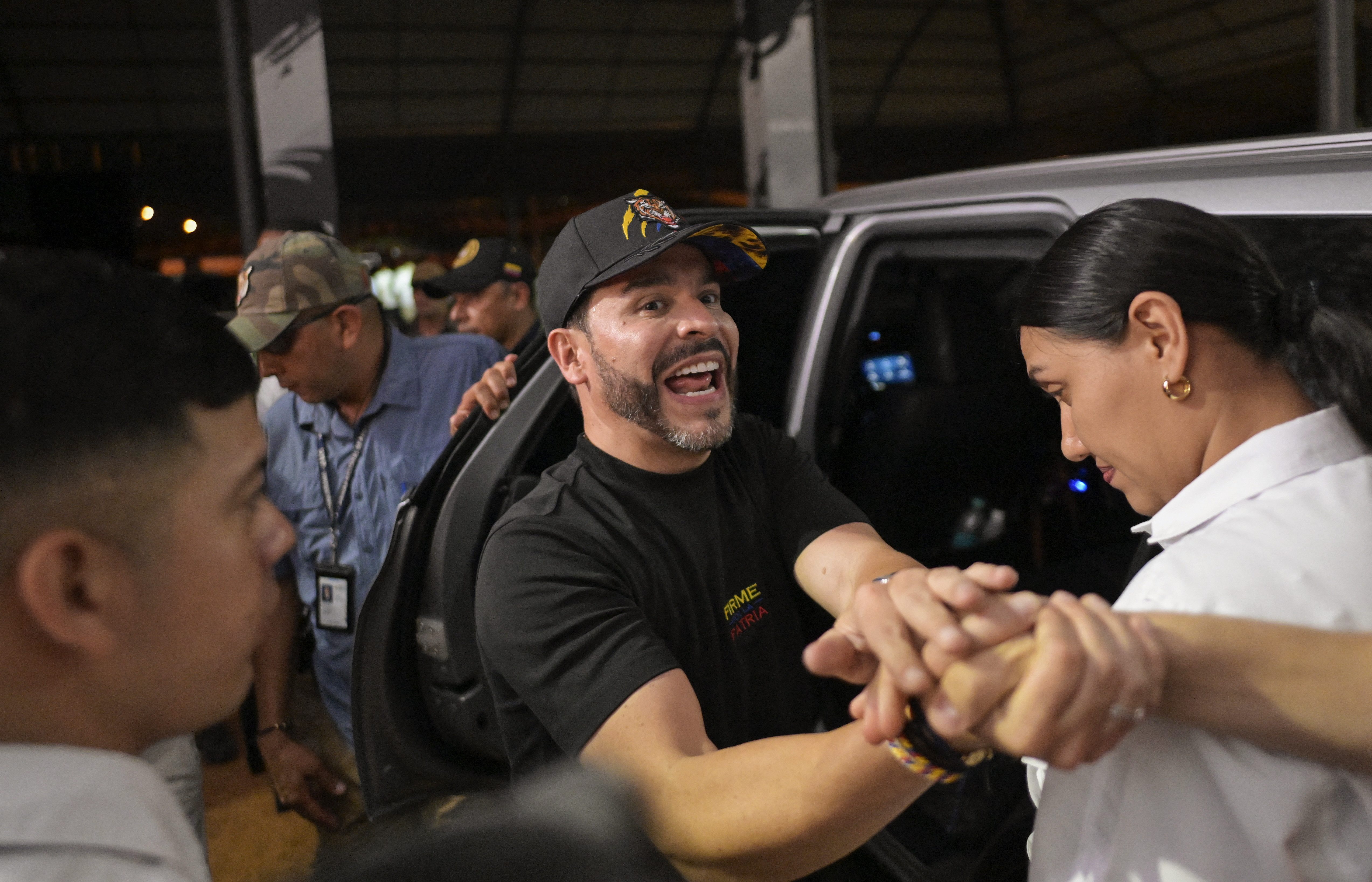 Colombia's right-wing presidential candidate Abelardo de la Espriella, from the Defensores de la Patria movement, greets supporters during a campaign rally in Cali, Colombia on May 14, 2026.
