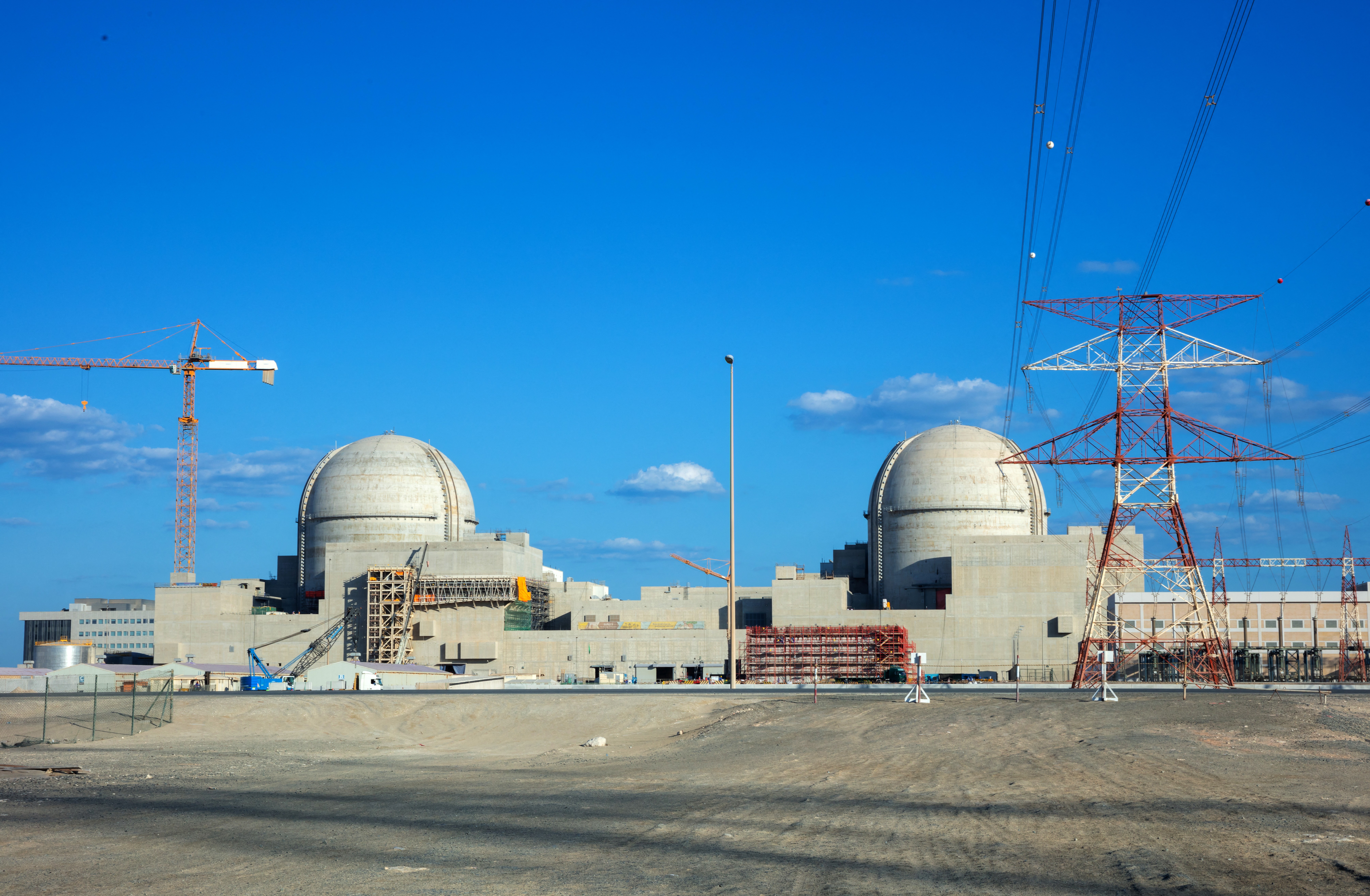 (FILES) A handout picture obtained from the media office of the Barakah Nuclear Power Plant on February 13, 2020, shows a view of the power plant in the western Al Dhafra Region -formerly know as the Gharbiya region- of Abu Dhabi on the Gulf coastline about 50 kilometres west of Ruwais.