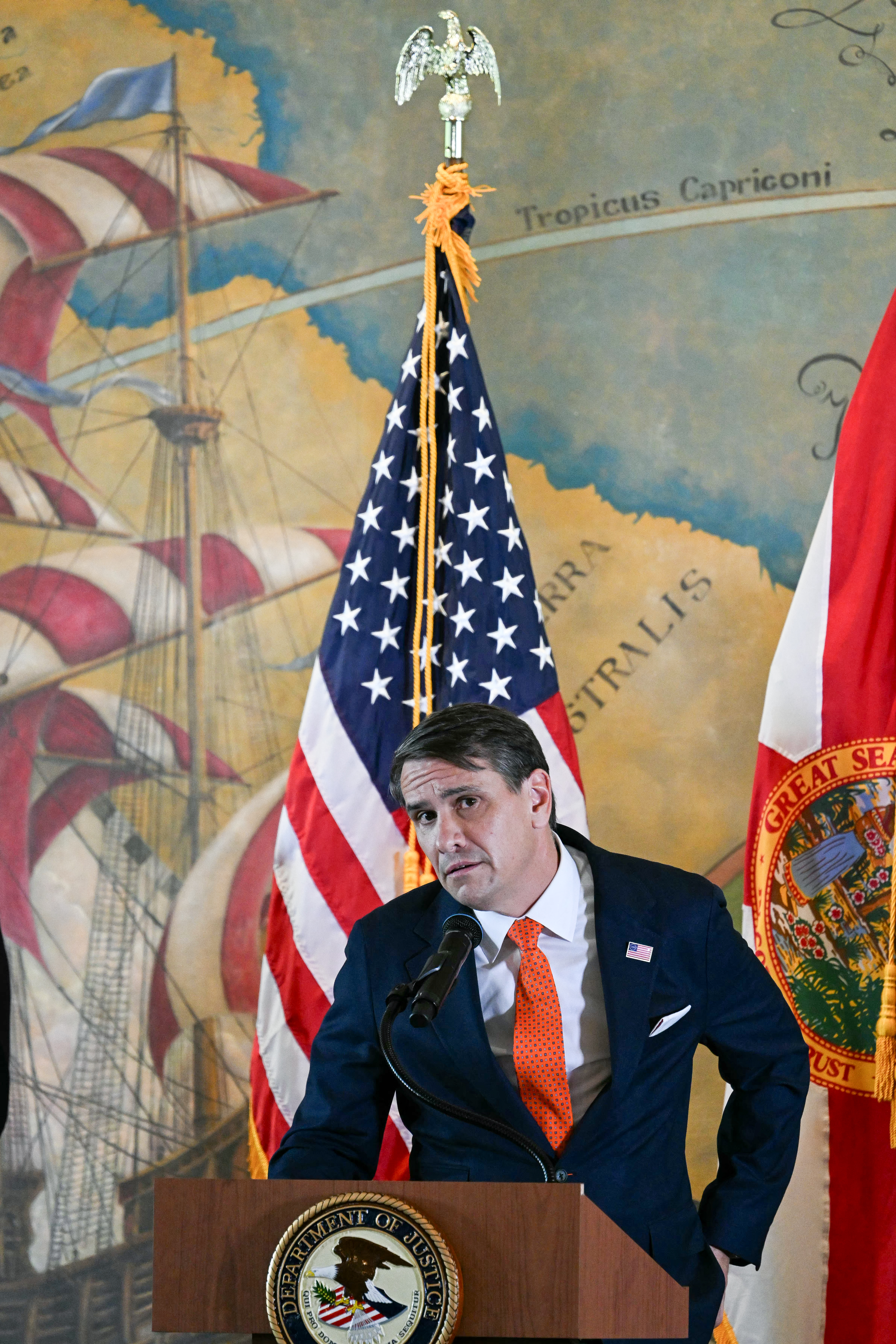 Acting US Attorney General Todd Blanche speaks during a news conference announcing the indictment of former Cuban president Raul Castro, at the Freedom Tower in Miami, Florida, on May 20, 2026.