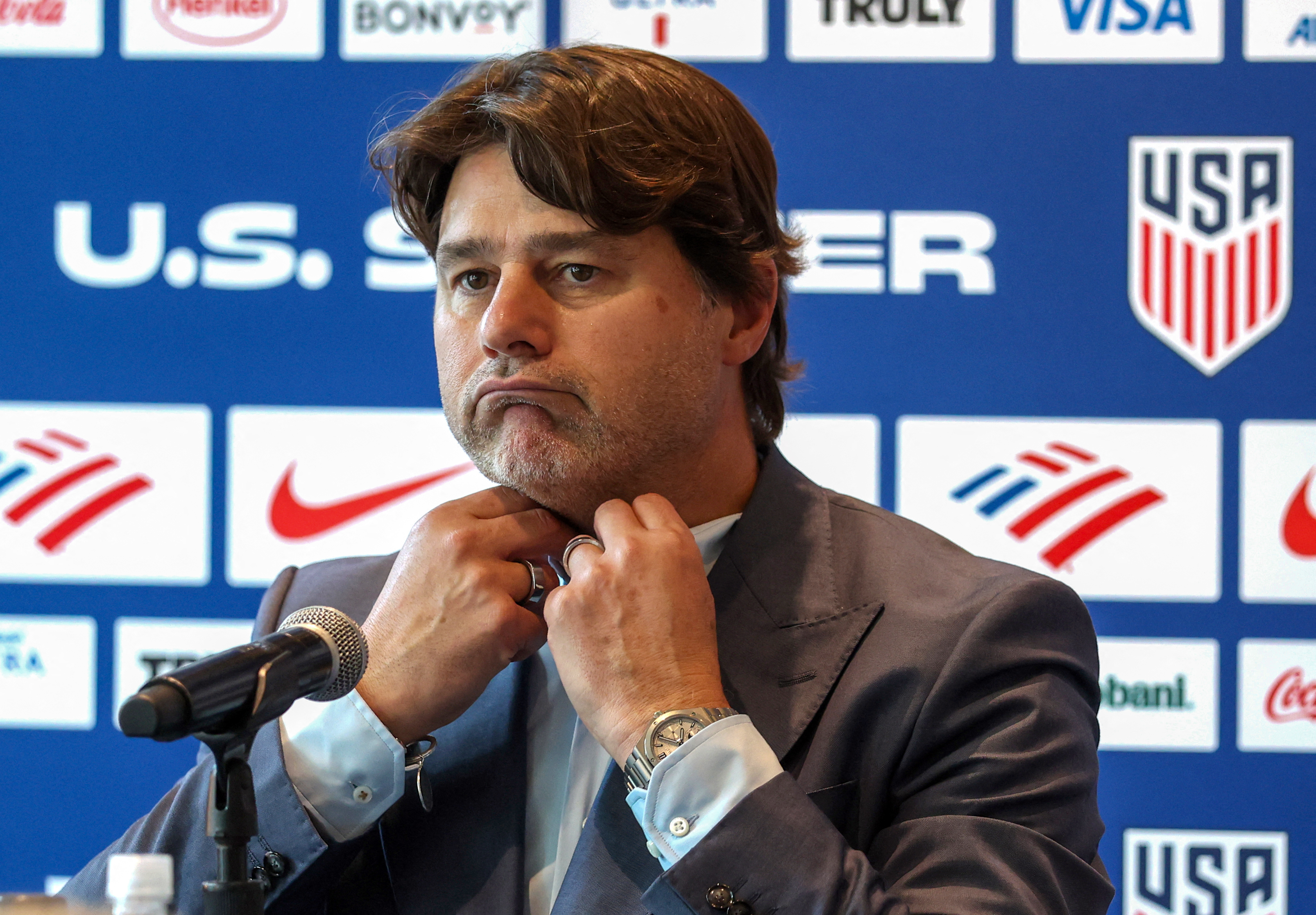 The US Men's National Team's head coach Argentinian Mauricio Pochettino speaks.